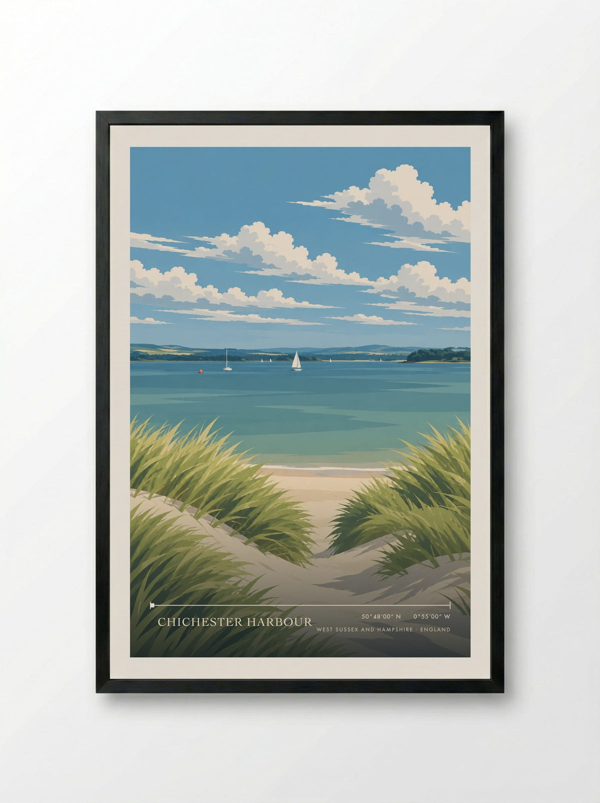 Chichester Harbour, West Sussex and Hampshire | Travel Poster - Framed Print Black