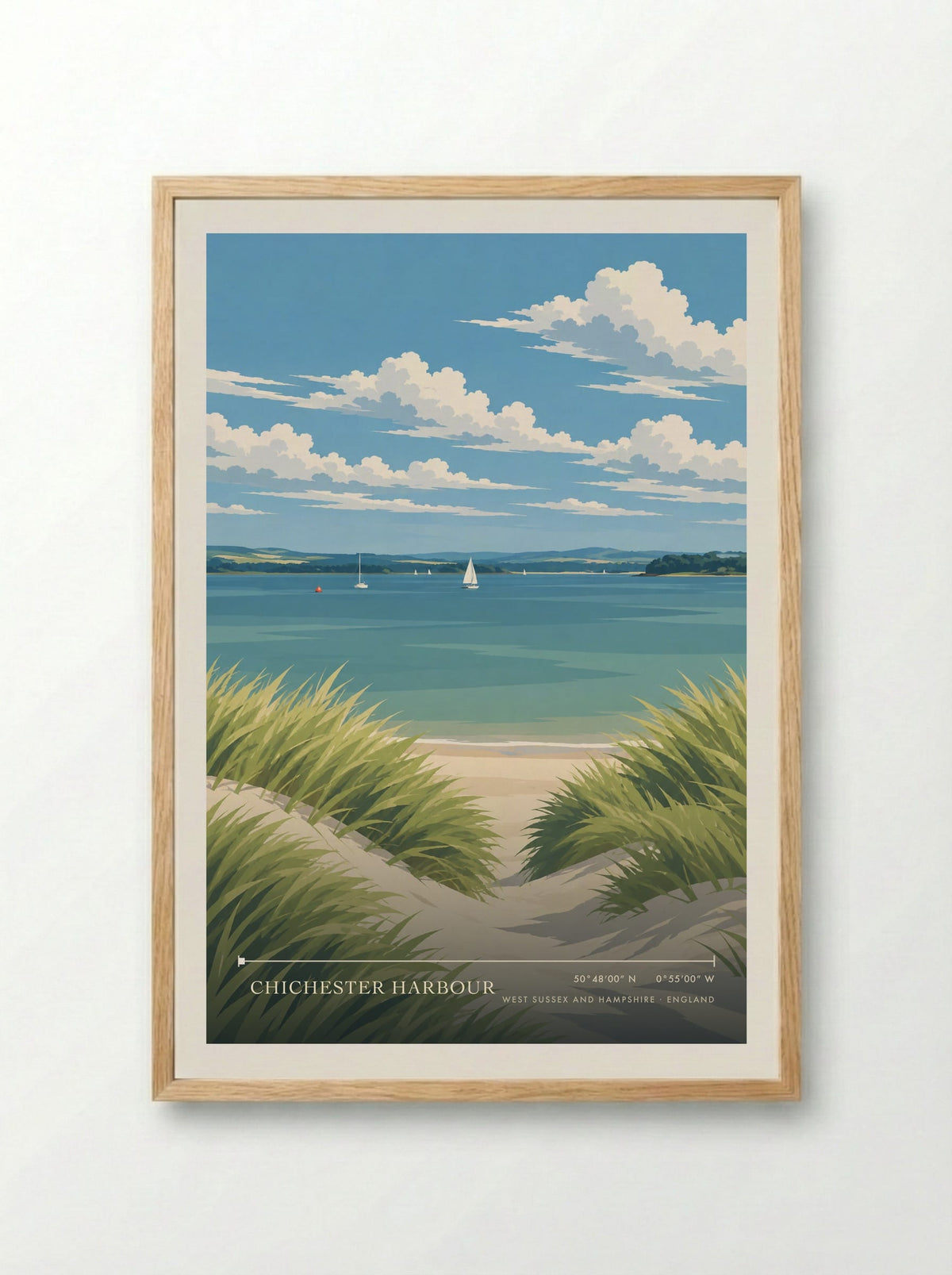 Chichester Harbour, West Sussex and Hampshire | Travel Poster - Framed Print Wood