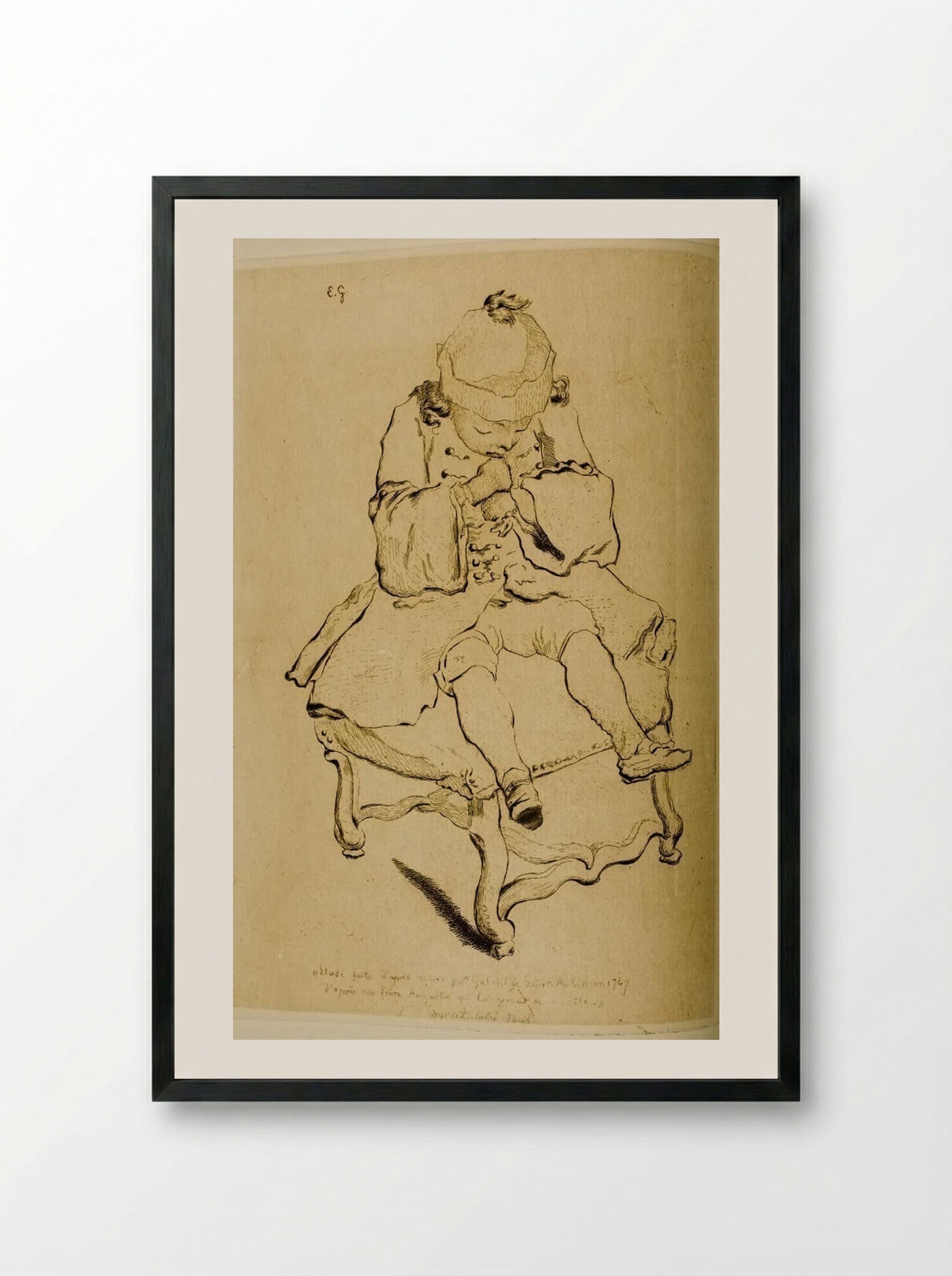 Child Seated on a Stool - Jules de Goncourt - Framed Print Black