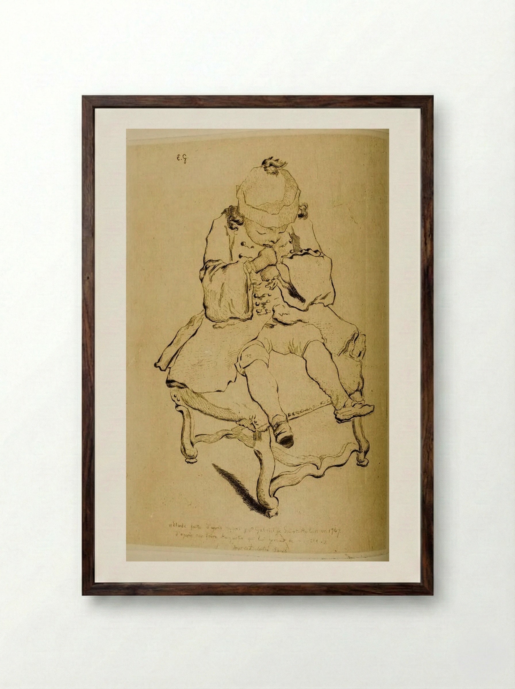 Child Seated on a Stool - Jules de Goncourt - Framed Print Dark Wood