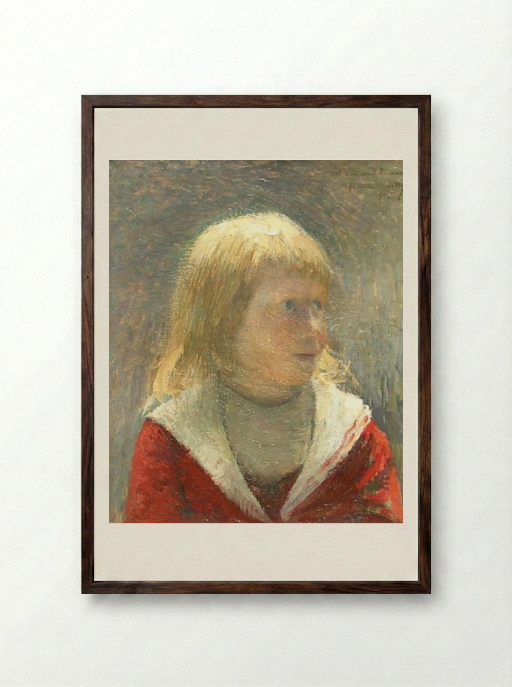 Child in Red Jacket - Henri Martin - Framed Print Dark Wood