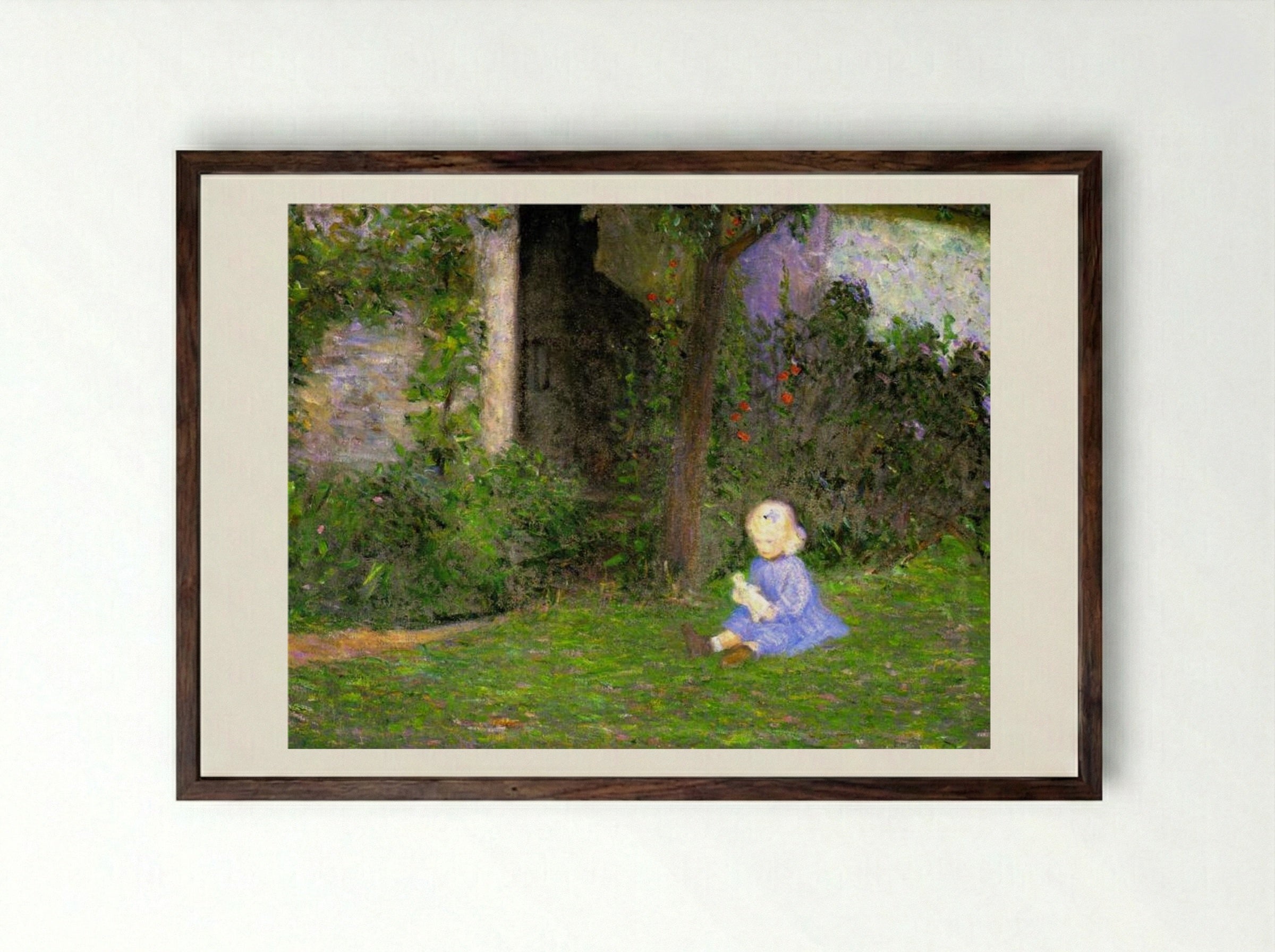 Child in a Walled Garden, Giverny - Lilla Cabot Perry - Framed Print Dark Wood