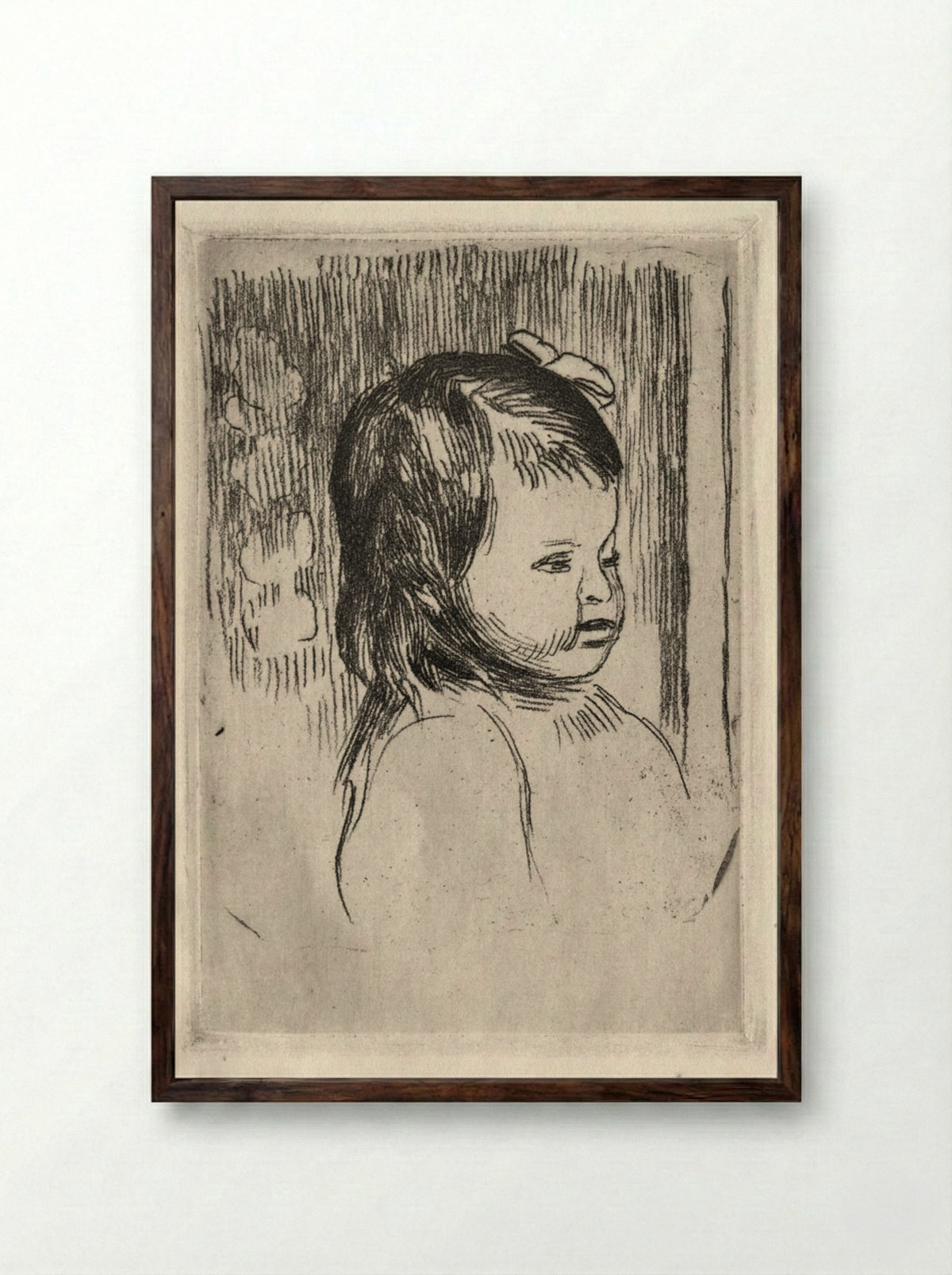 Child's Bust, Turned to the Right - Pierre-Auguste Renoir - Framed Print Dark Wood
