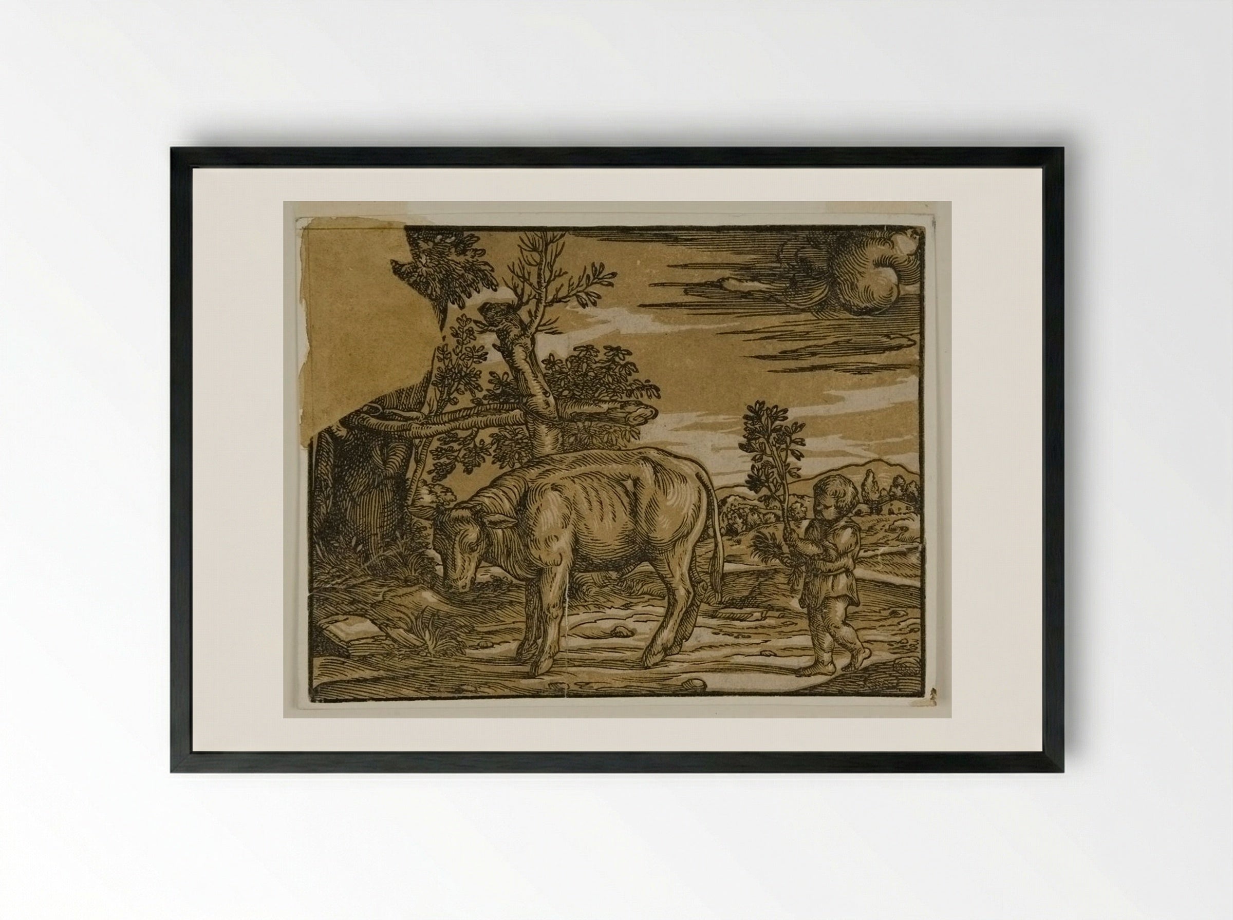 Child with Bull - Nicolò Boldrini - Framed Print Black