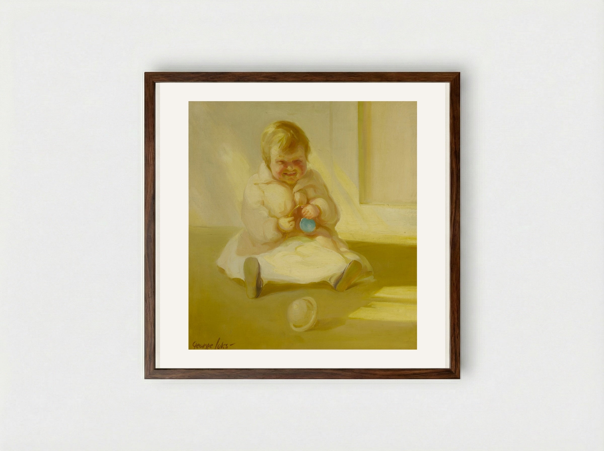 Child with a Toy - George Luks - Framed Print Dark Wood