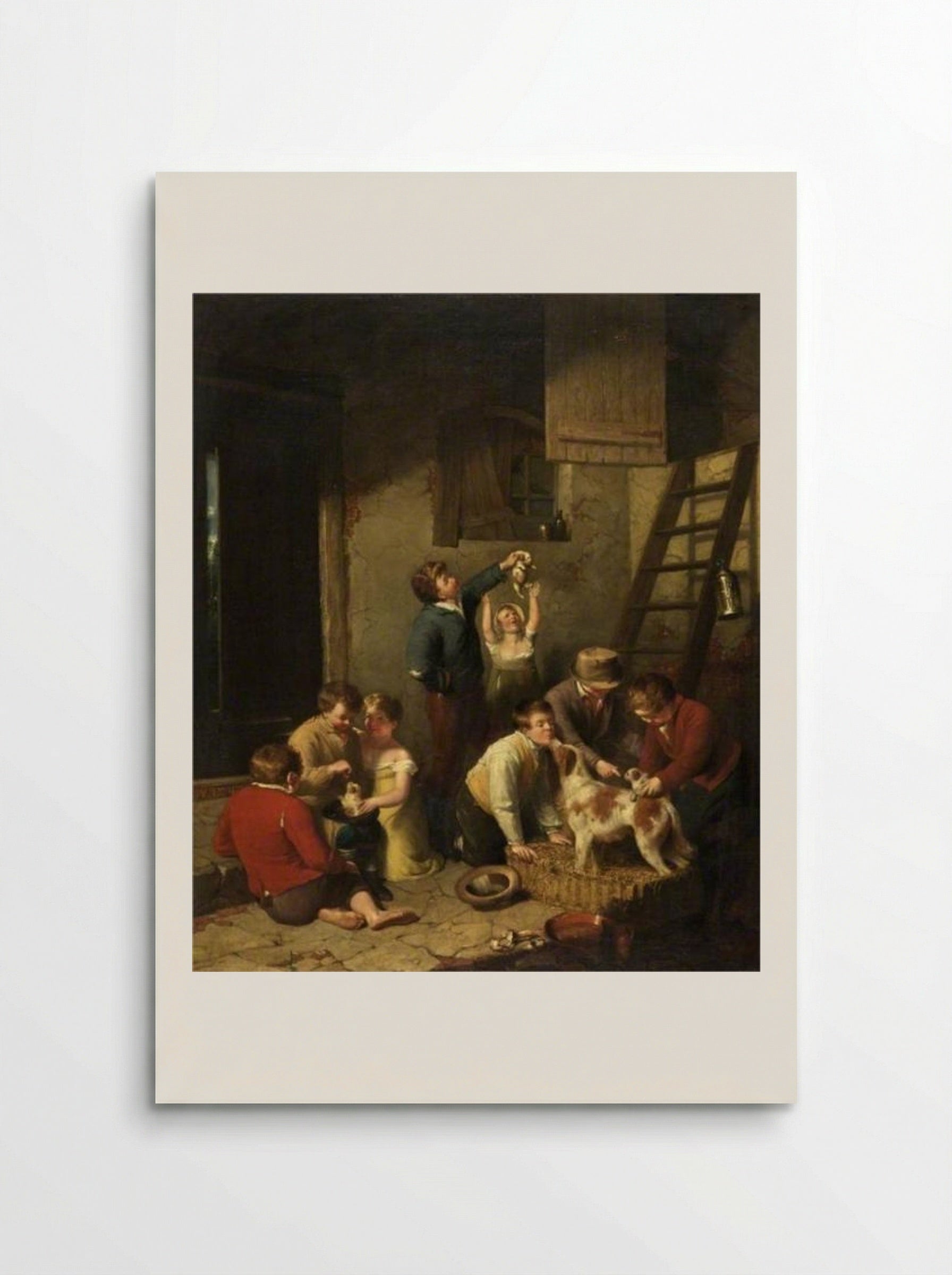 Children Playing with Puppies - William Collins - Poster