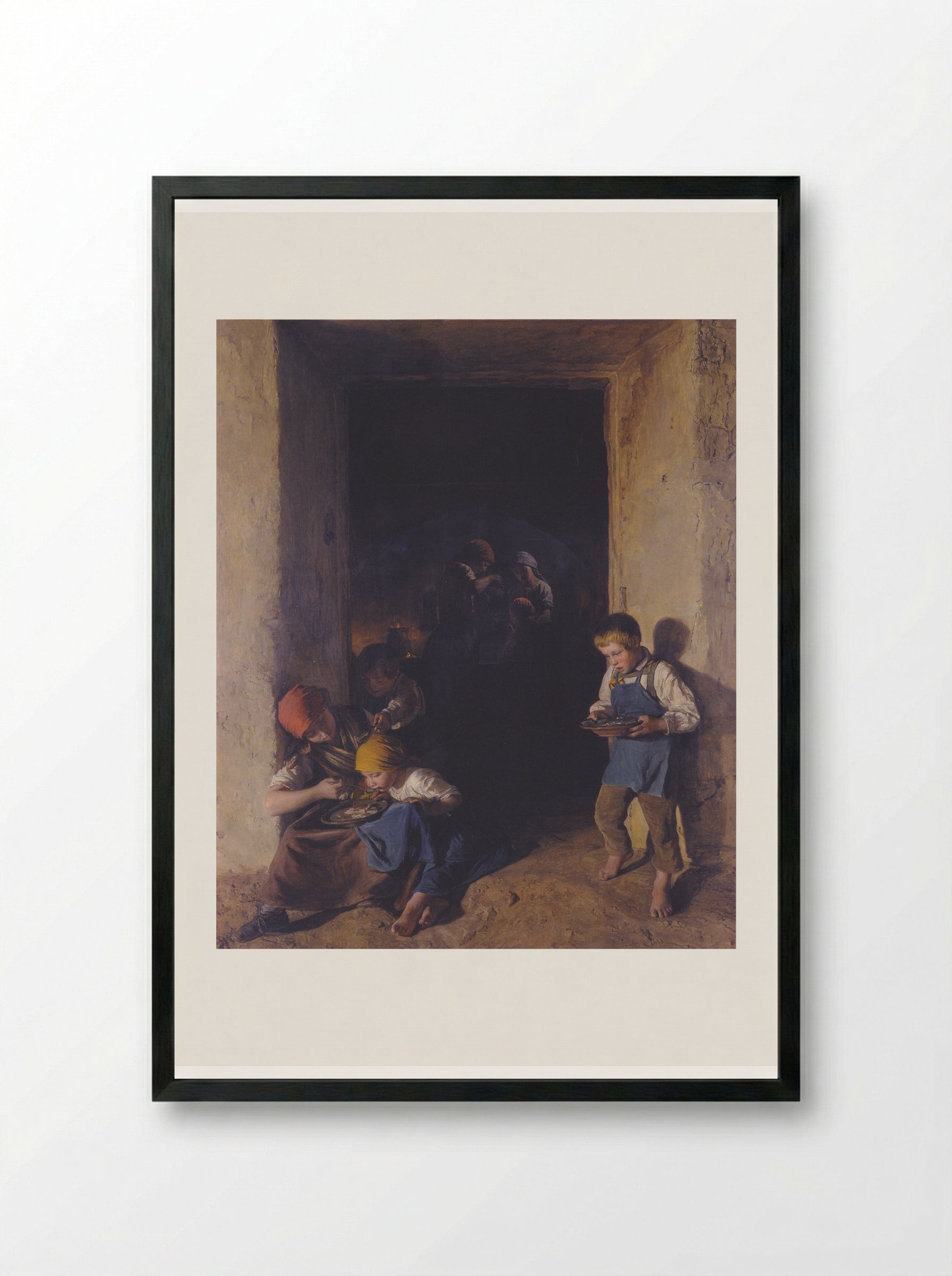 Children Received Their Breakfast - Ferdinand Georg Waldmüller - Framed Print Black