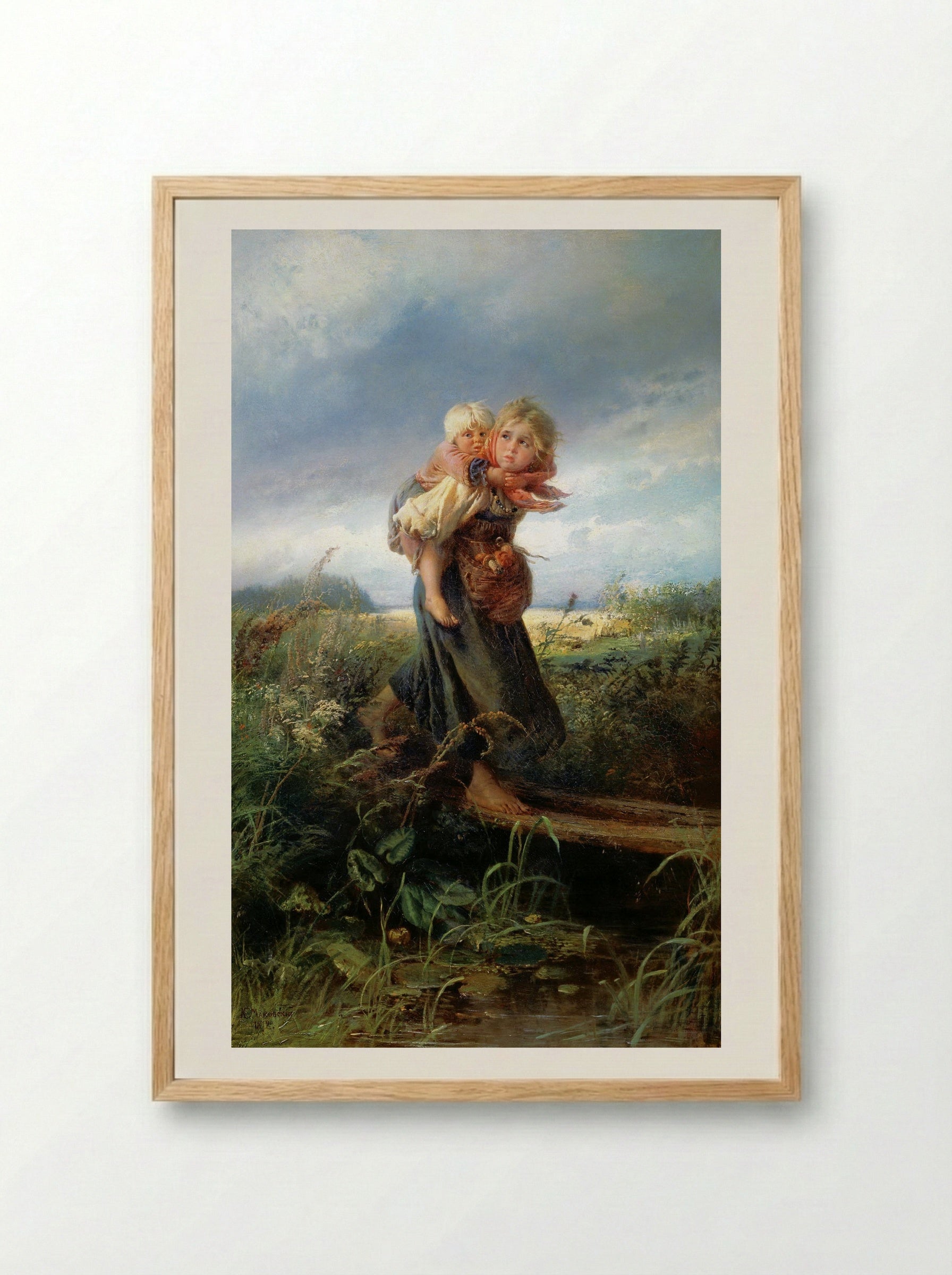 Children Running from the Storm - Konstantin Makovsky - Framed Print Wood