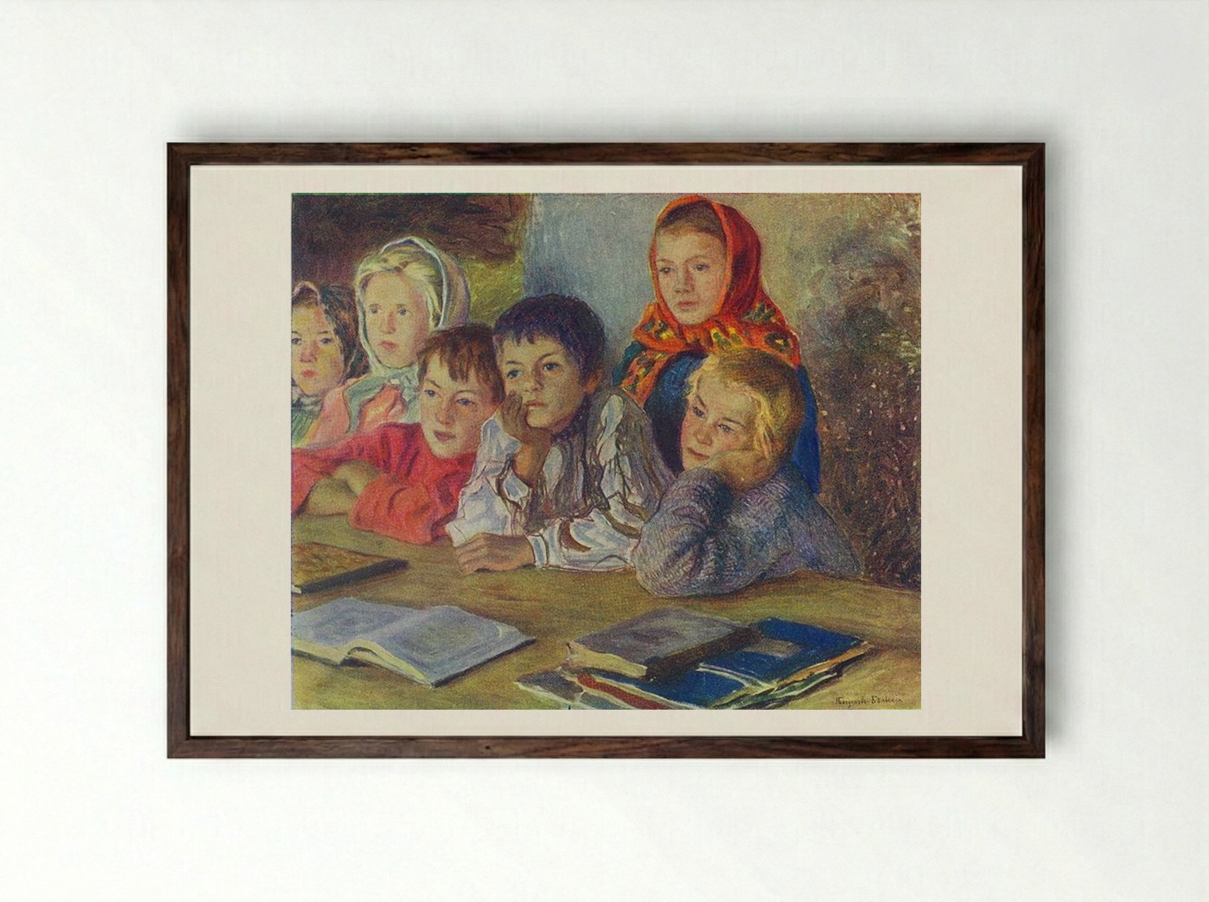 Children in a Class - Nikolay Bogdanov-Belsky - Framed Print Dark Wood