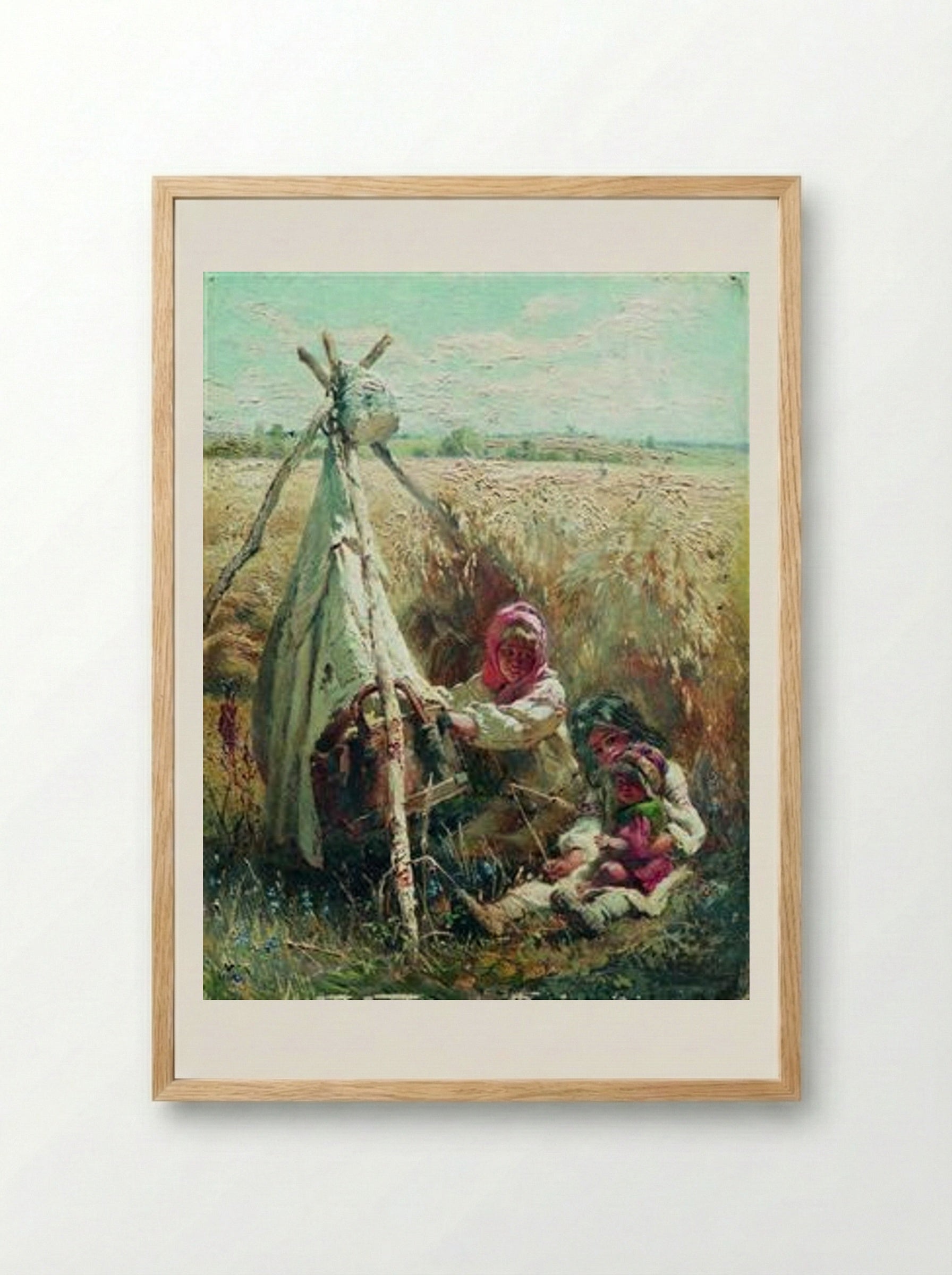 Children in a Field - Konstantin Makovsky - Framed Print Wood