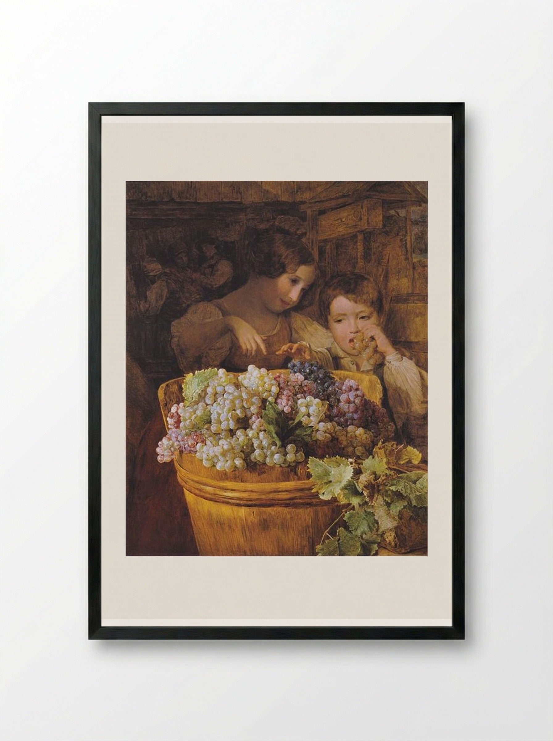 Children in the Press House - Ferdinand Georg Waldmüller - Framed Print Black