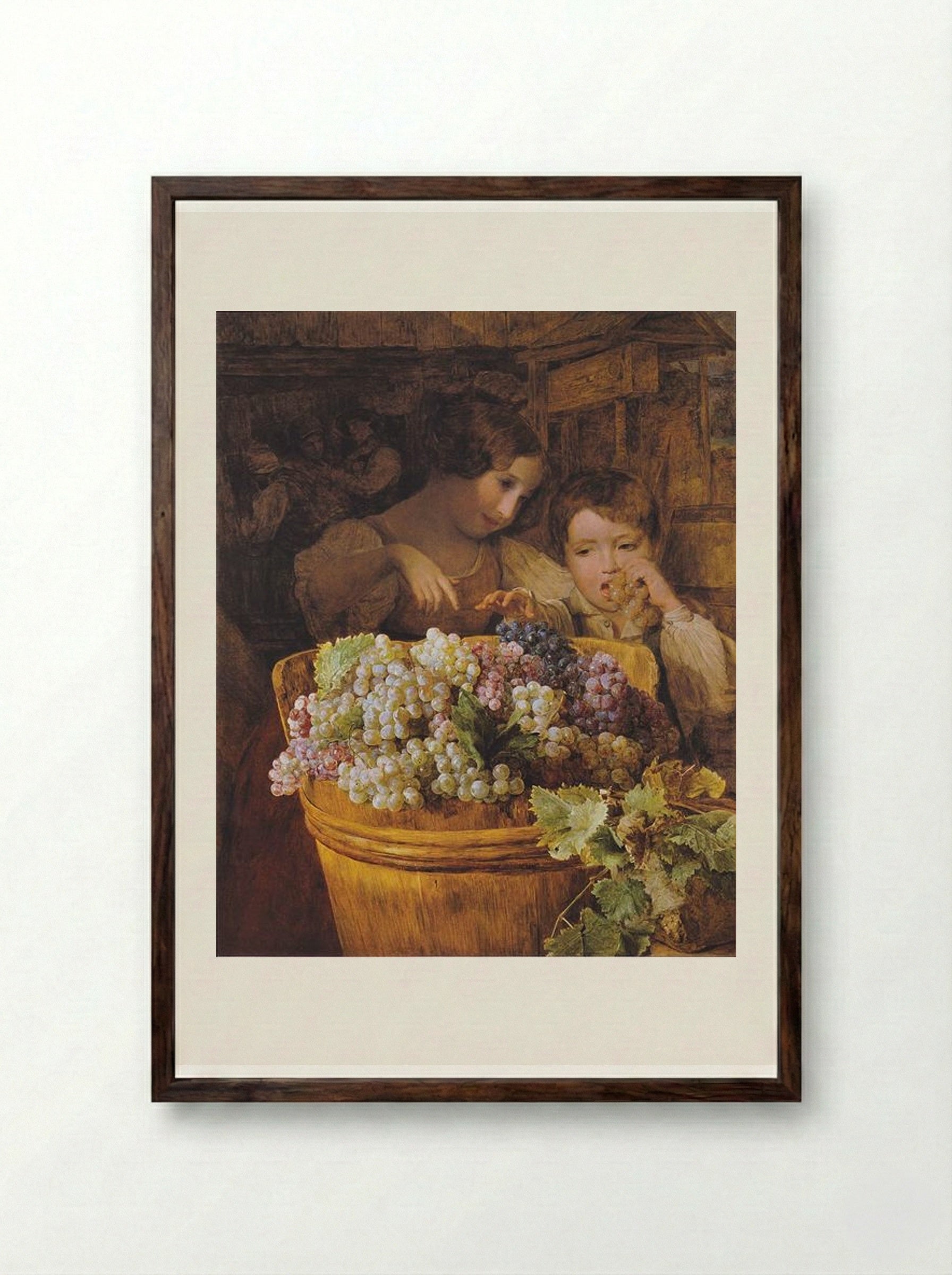 Children in the Press House - Ferdinand Georg Waldmüller - Framed Print Dark Wood