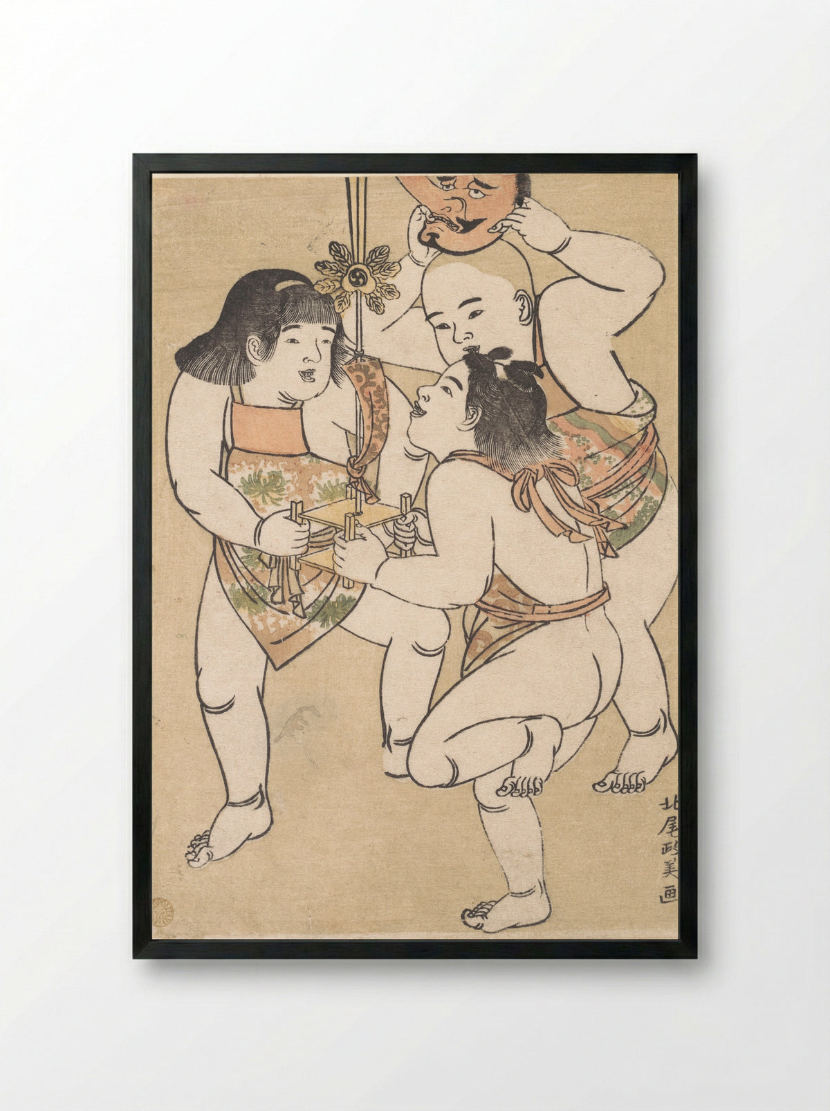Children in the Sanno Festival - Kuwagata Keisai - Framed Print Black