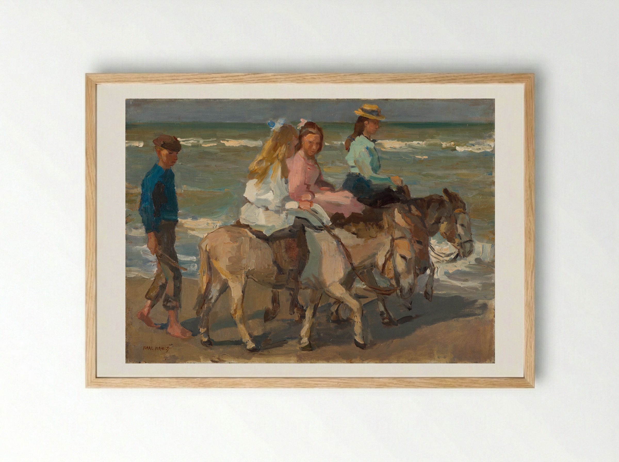 Children on Donkeys at the Beach - Isaac Israels - Framed Print Wood