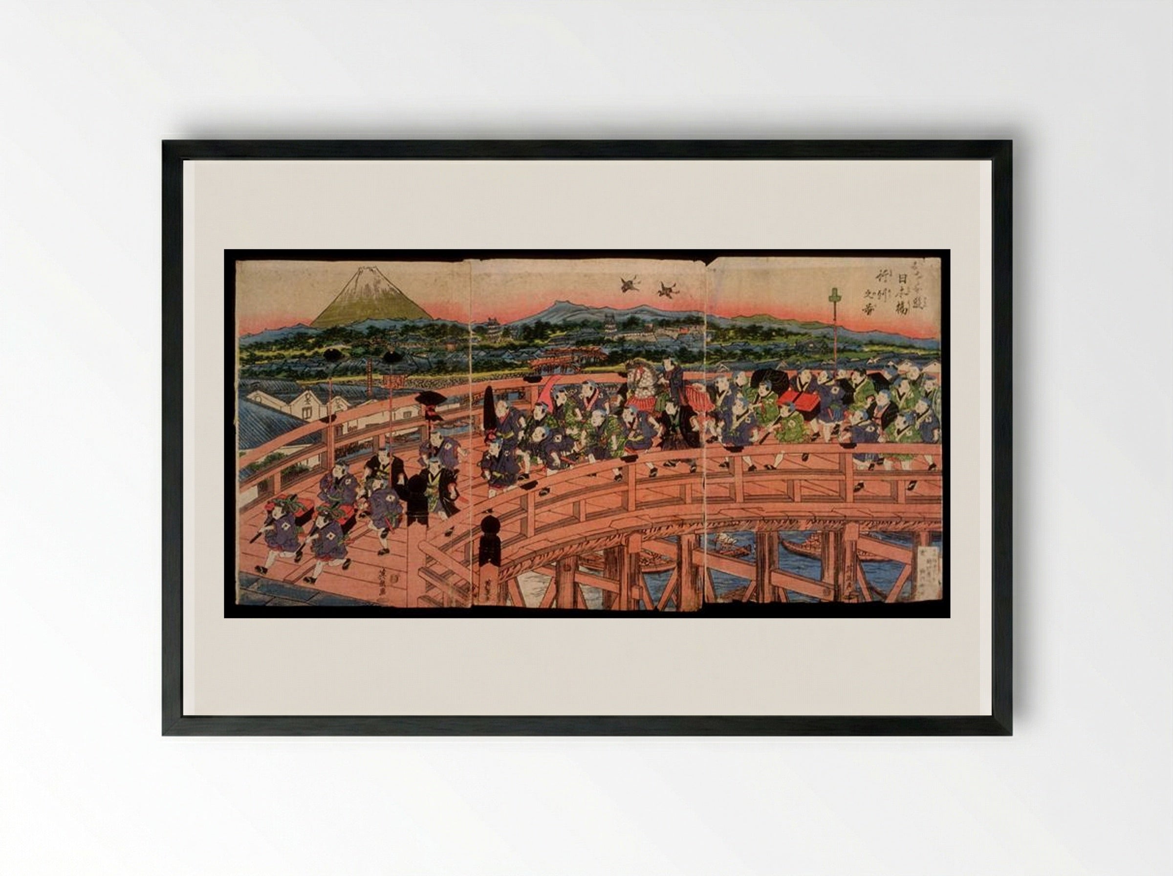 Children's Pastimes: A Procession on Nihon Bridge - Keisai Eisen - Framed Print Black