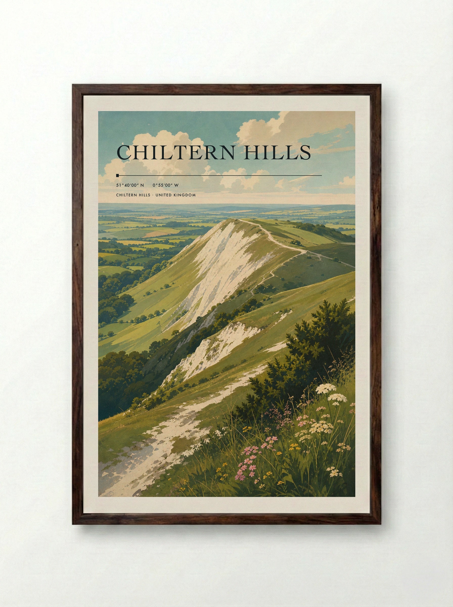 Chiltern Hills United Kingdom Travel Poster - Framed Print Dark Wood