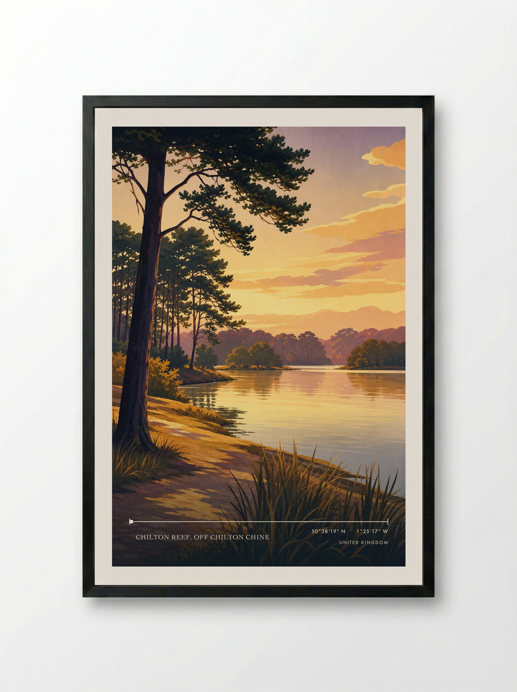 Chilton Reef, off Chilton Chine United Kingdom Travel Poster - Framed Print Black