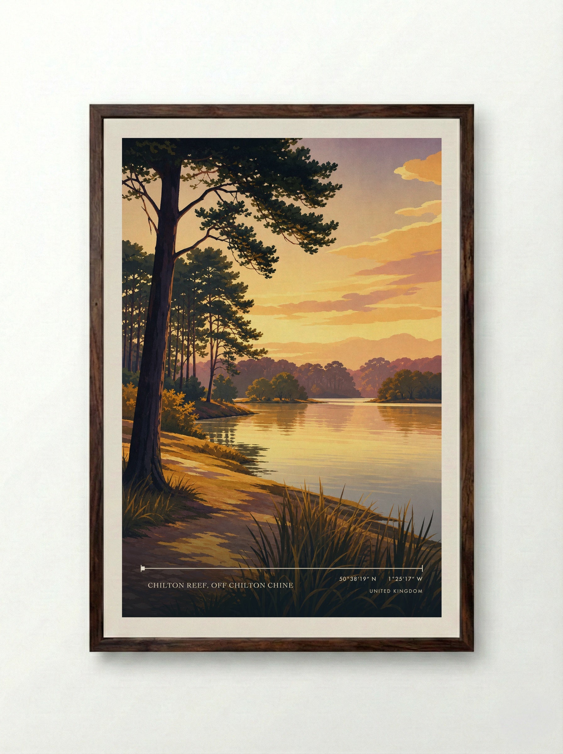 Chilton Reef, off Chilton Chine United Kingdom Travel Poster - Framed Print Dark Wood