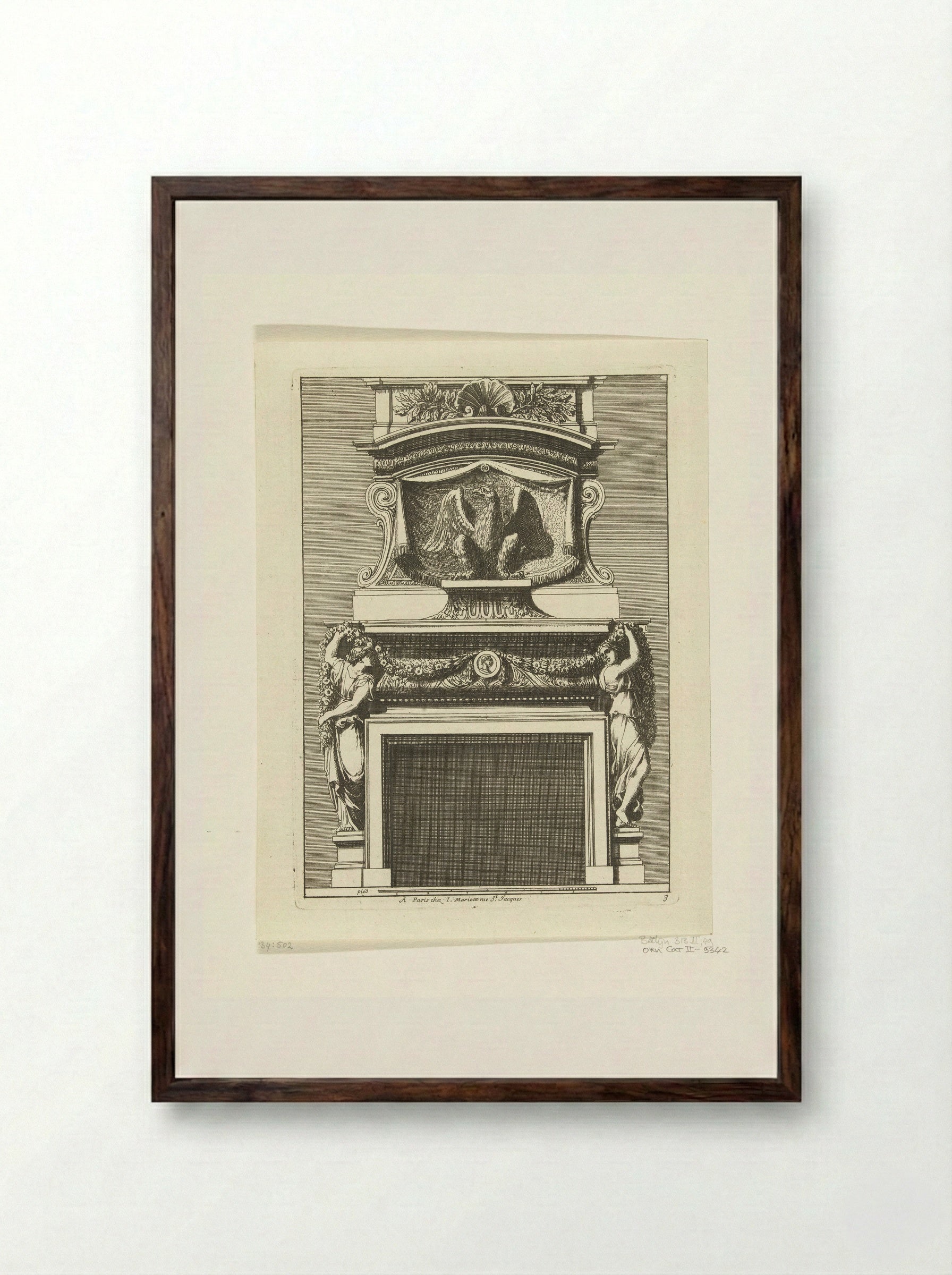 Chimneypiece with Eagle and Two Female Figures - Jean Lepautre - Framed Print Dark Wood