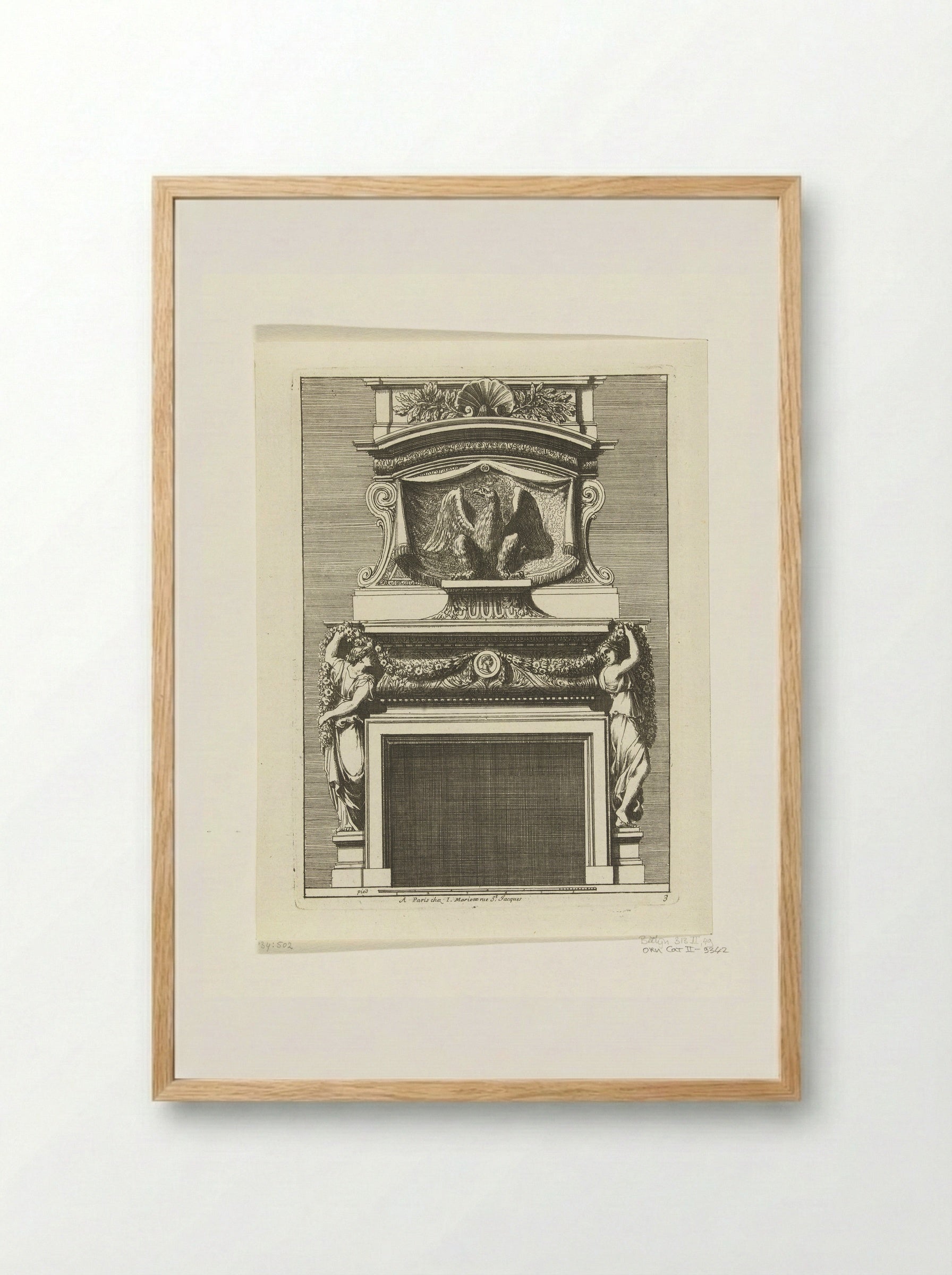 Chimneypiece with Eagle and Two Female Figures - Jean Lepautre - Framed Print Wood