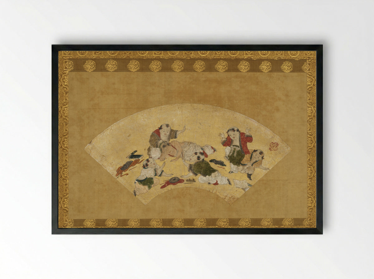 Chinese Boys at Play - Kano Motonobu - Framed Print Black