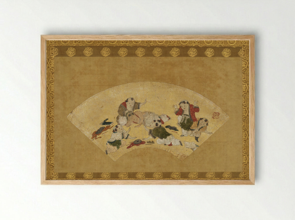 Chinese Boys at Play - Kano Motonobu - Framed Print Wood