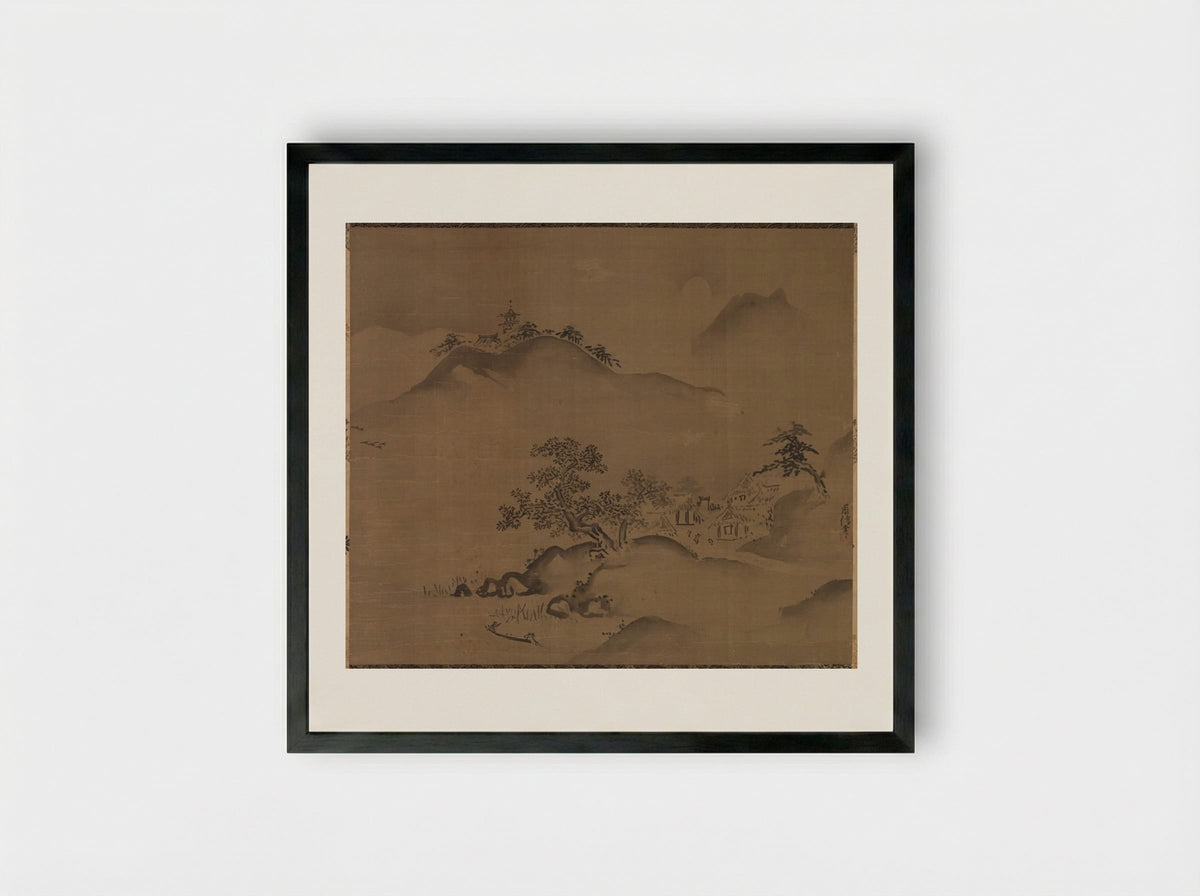 Chinese Landscape - Kano Chikanobu - Framed Print Black