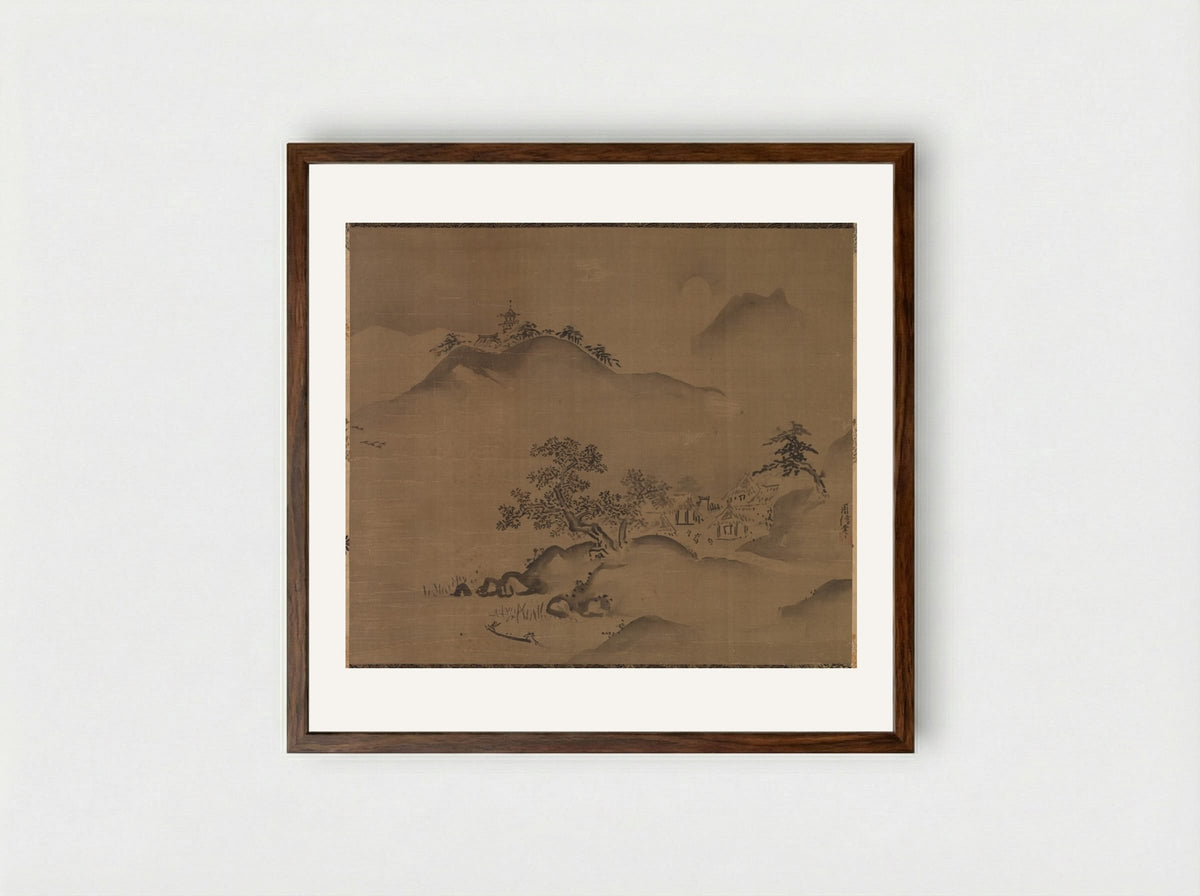 Chinese Landscape - Kano Chikanobu - Framed Print Dark Wood