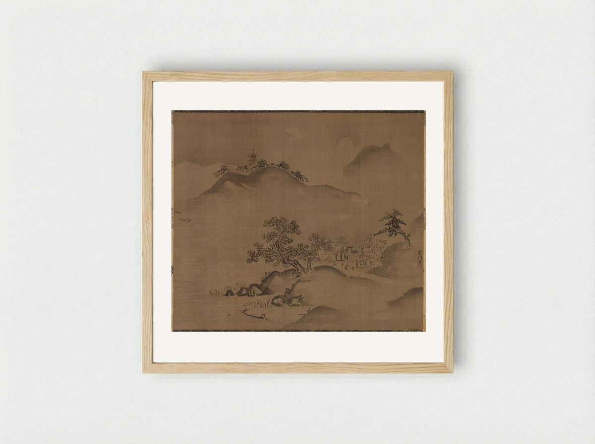 Chinese Landscape - Kano Chikanobu - Framed Print Wood