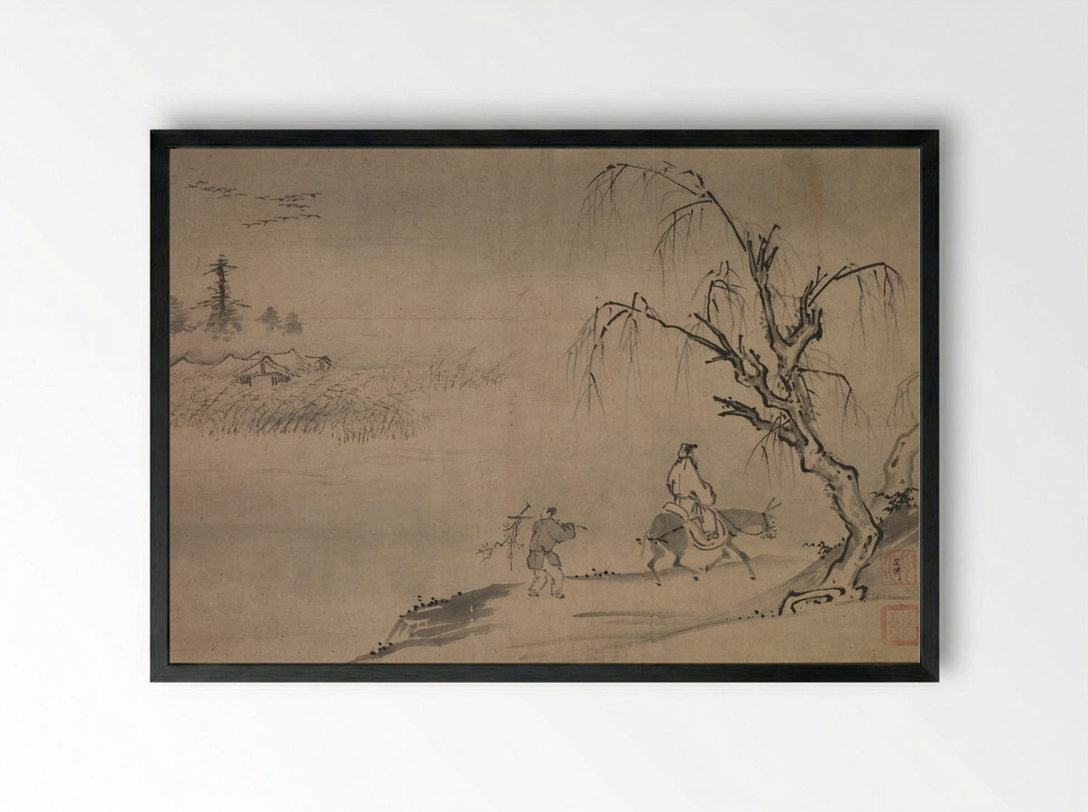 Chinese Literatus in an Autumn Landscape - Josui Sōen - Framed Print Black