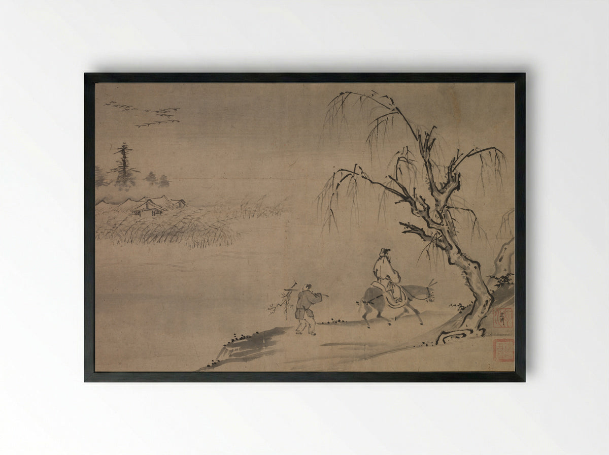 Chinese Literatus in an Autumn Landscape - Josui Sōen - Framed Print Black