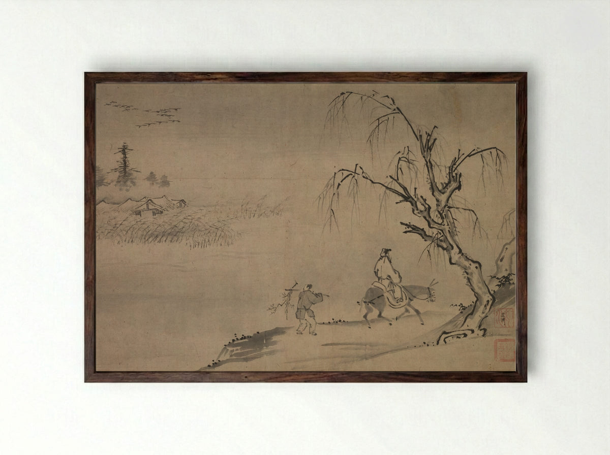 Chinese Literatus in an Autumn Landscape - Josui Sōen - Framed Print Dark Wood