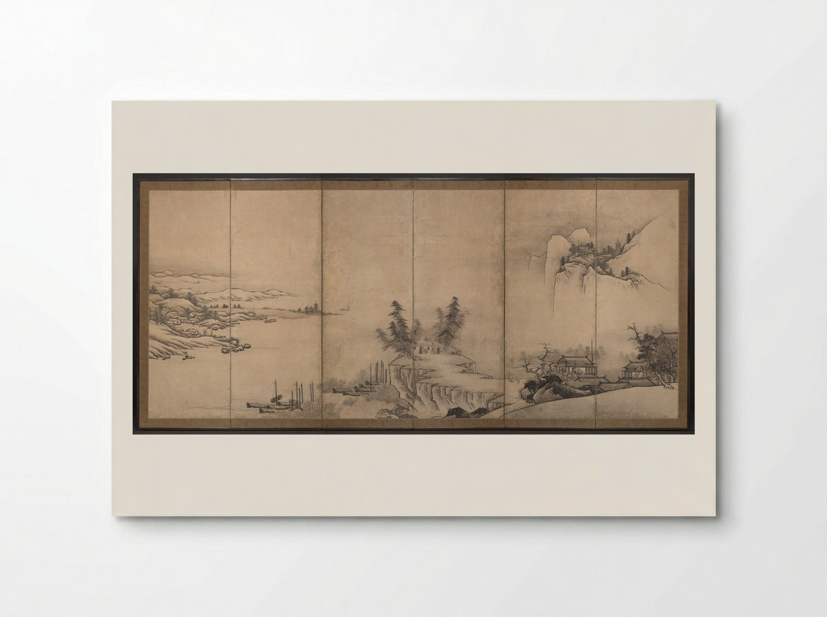 Chinese Pavilions in a Landscape - Unkoku Tōeki - Poster