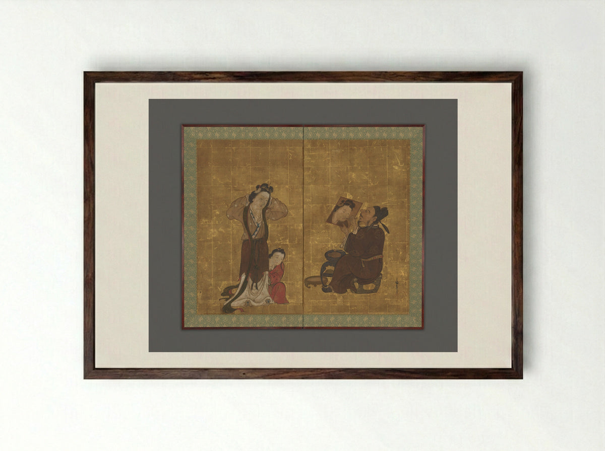 Chinese Portrait Painter - Miwa Zaiei - Framed Print Dark Wood