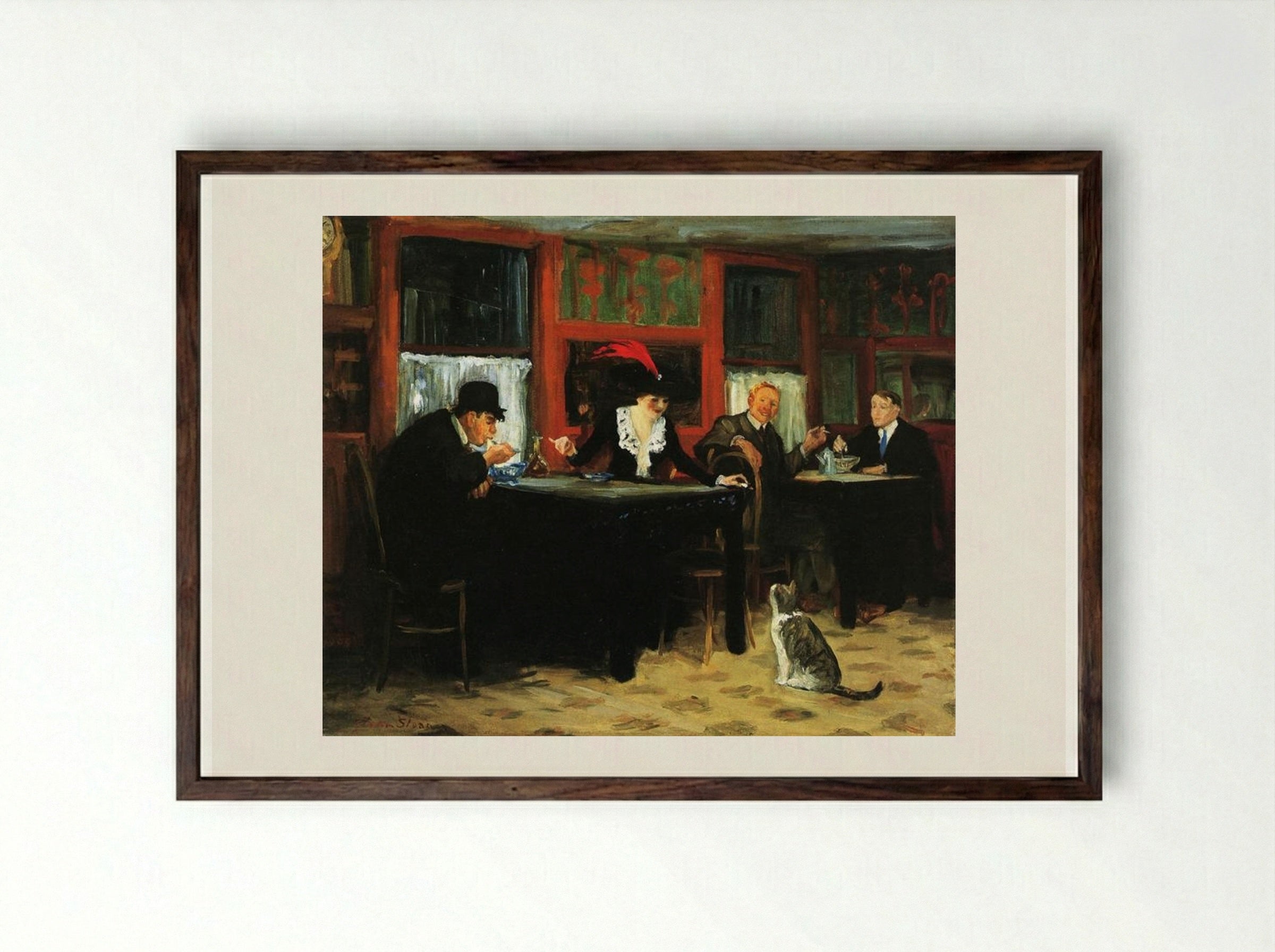 Chinese Restaurant - John French Sloan - Framed Print Dark Wood