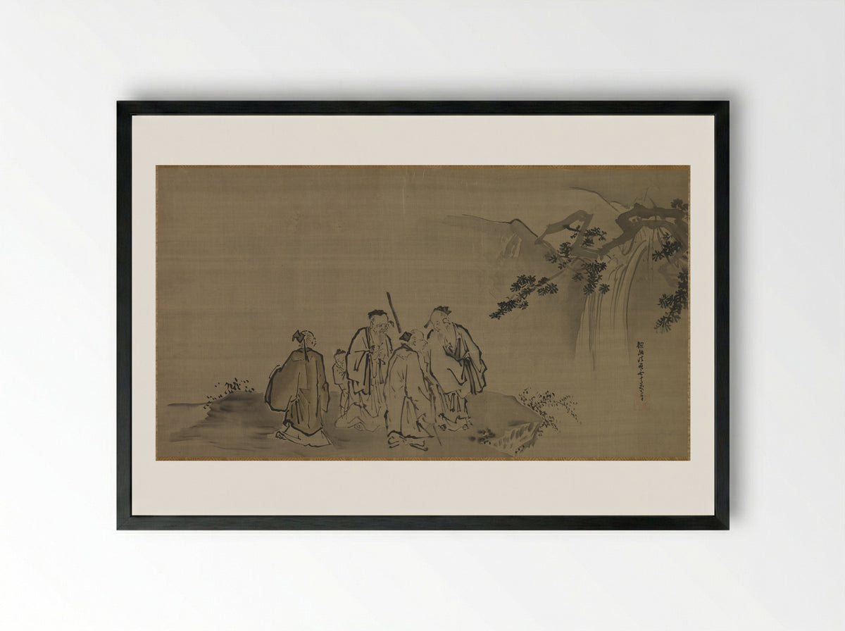 Chinese Sages - Kano Tan'yū - Framed Print Black
