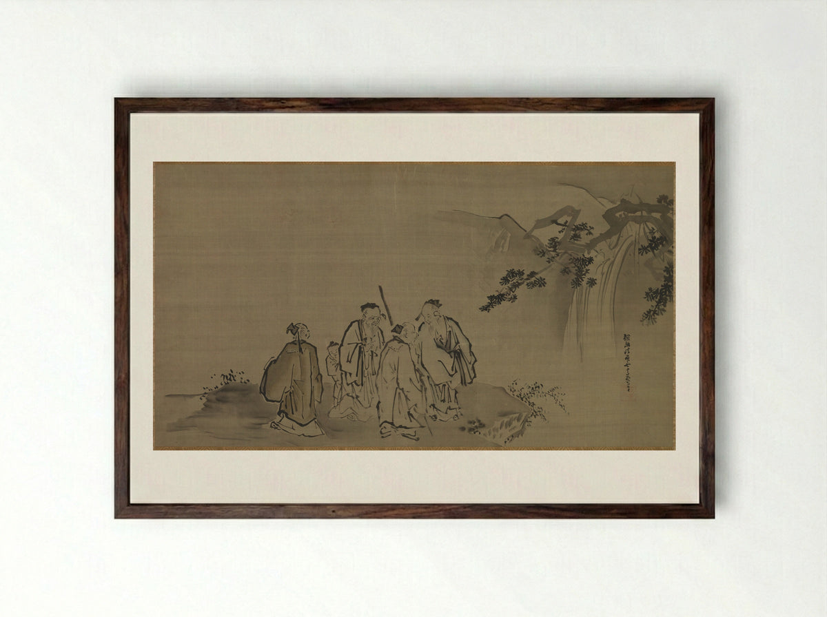 Chinese Sages - Kano Tan'yū - Framed Print Dark Wood