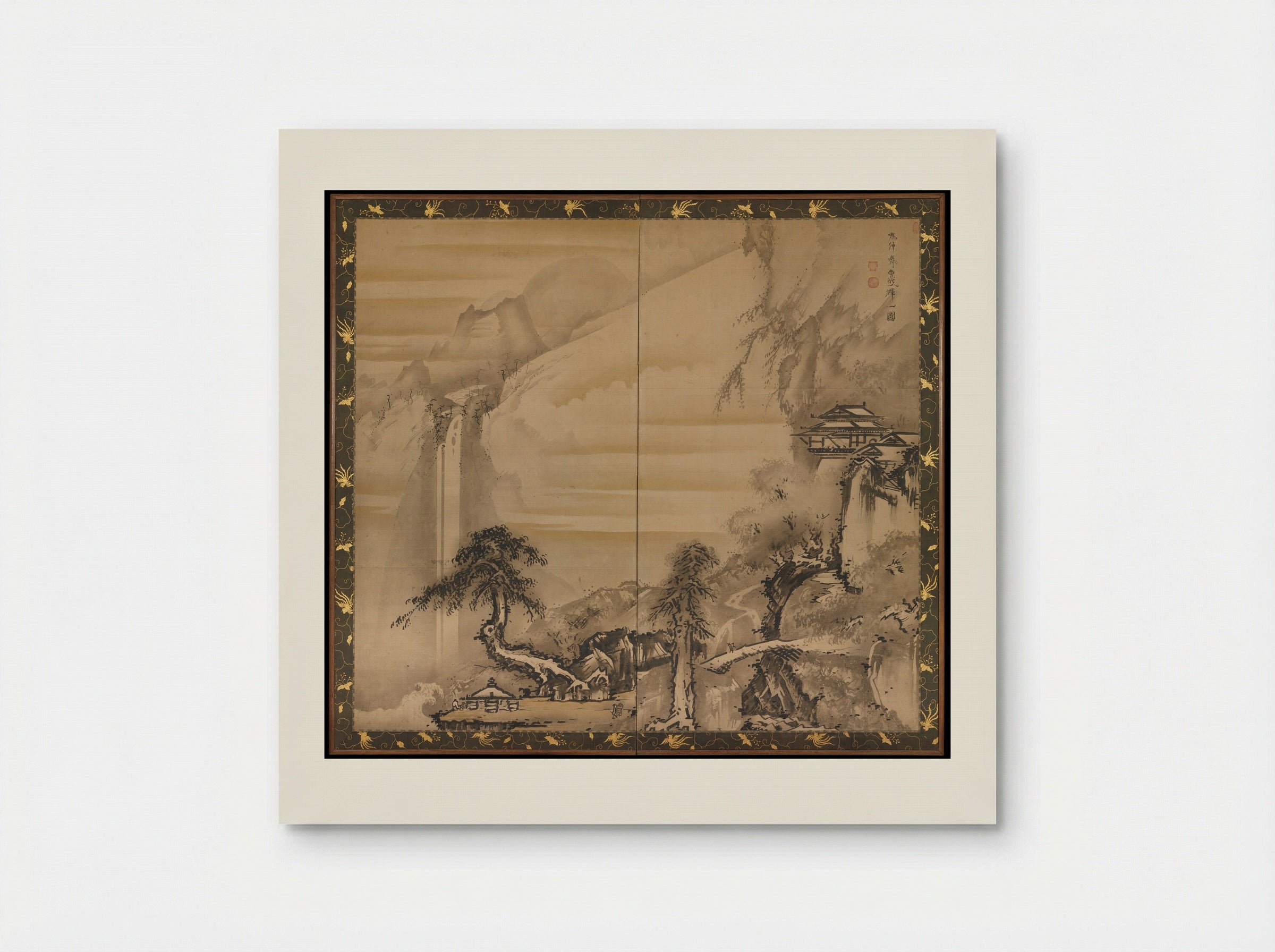 Chinese Scholar Contemplating a Waterfall - Soga Shōhaku - Poster