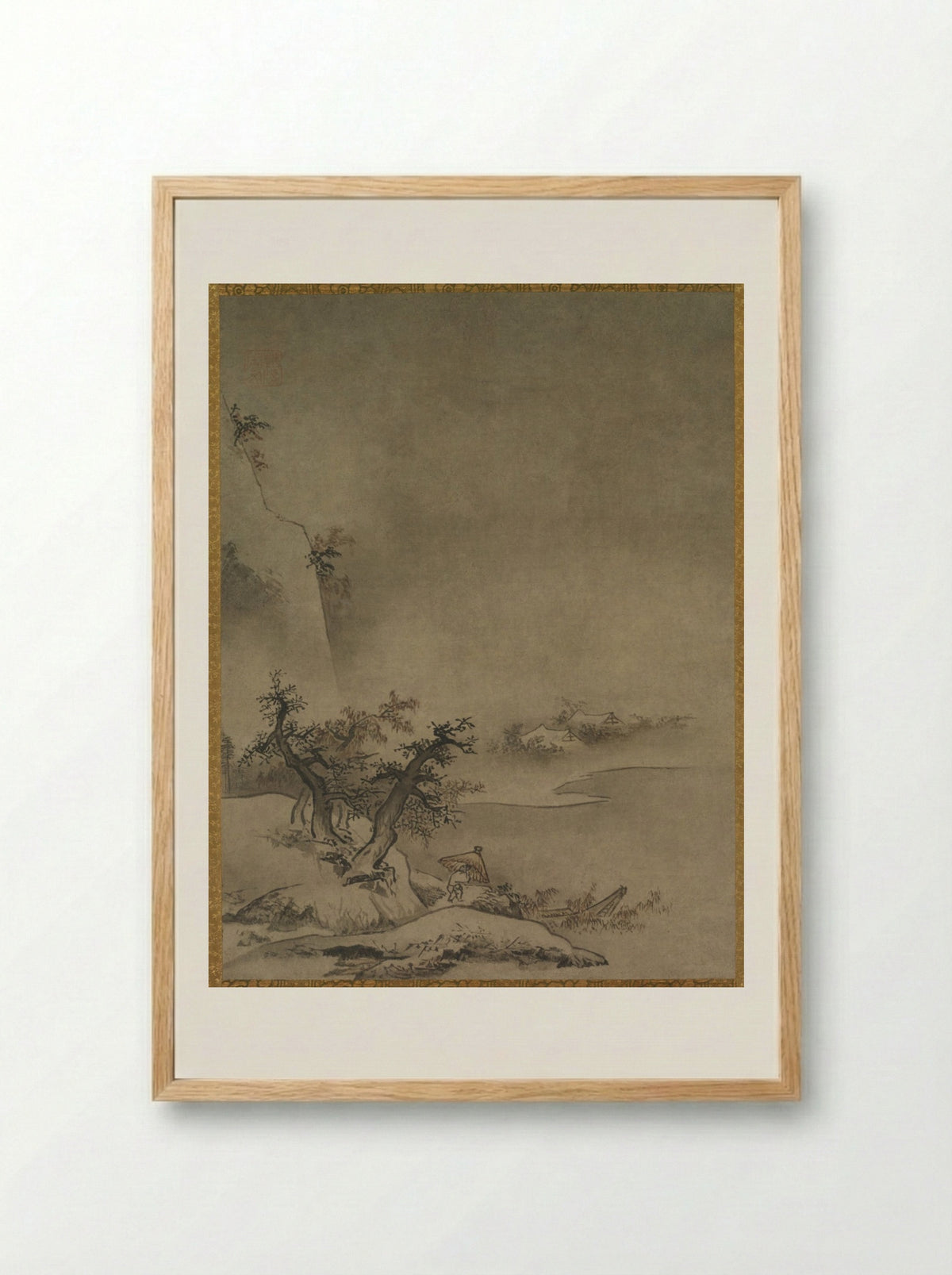Chinese Servant Walking in the Rain - Gakuō Zōkyū - Framed Print Wood