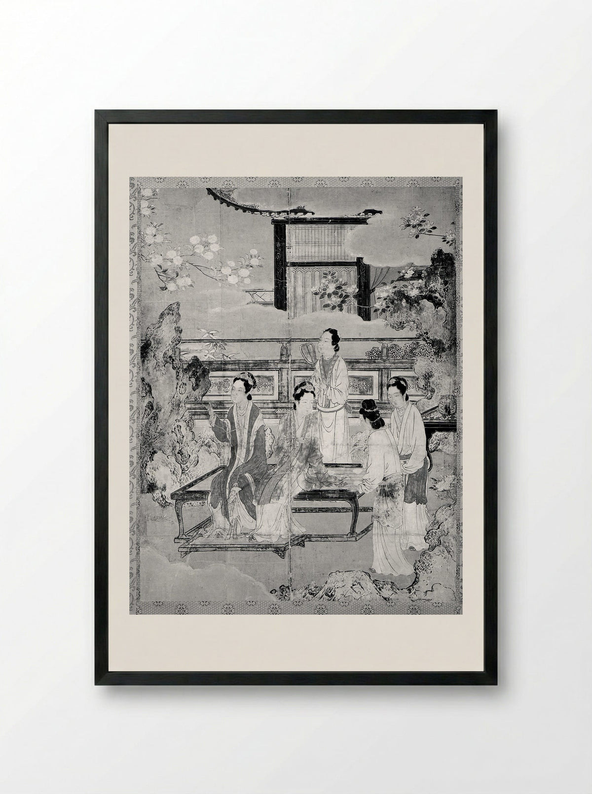 Chinese Women in a Palace Garden - Kano Eitoku - Framed Print Black