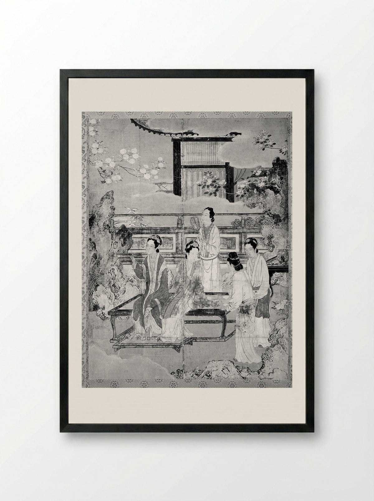 Chinese Women in a Palace Garden - Kano Eitoku - Framed Print Black