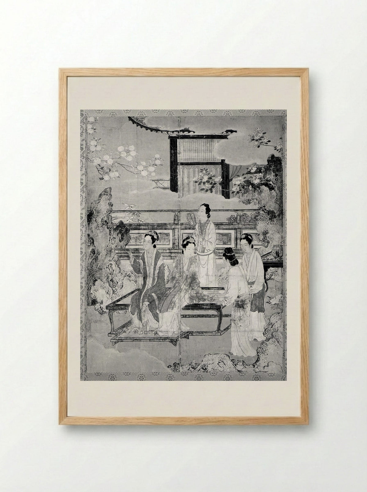 Chinese Women in a Palace Garden - Kano Eitoku - Framed Print Wood