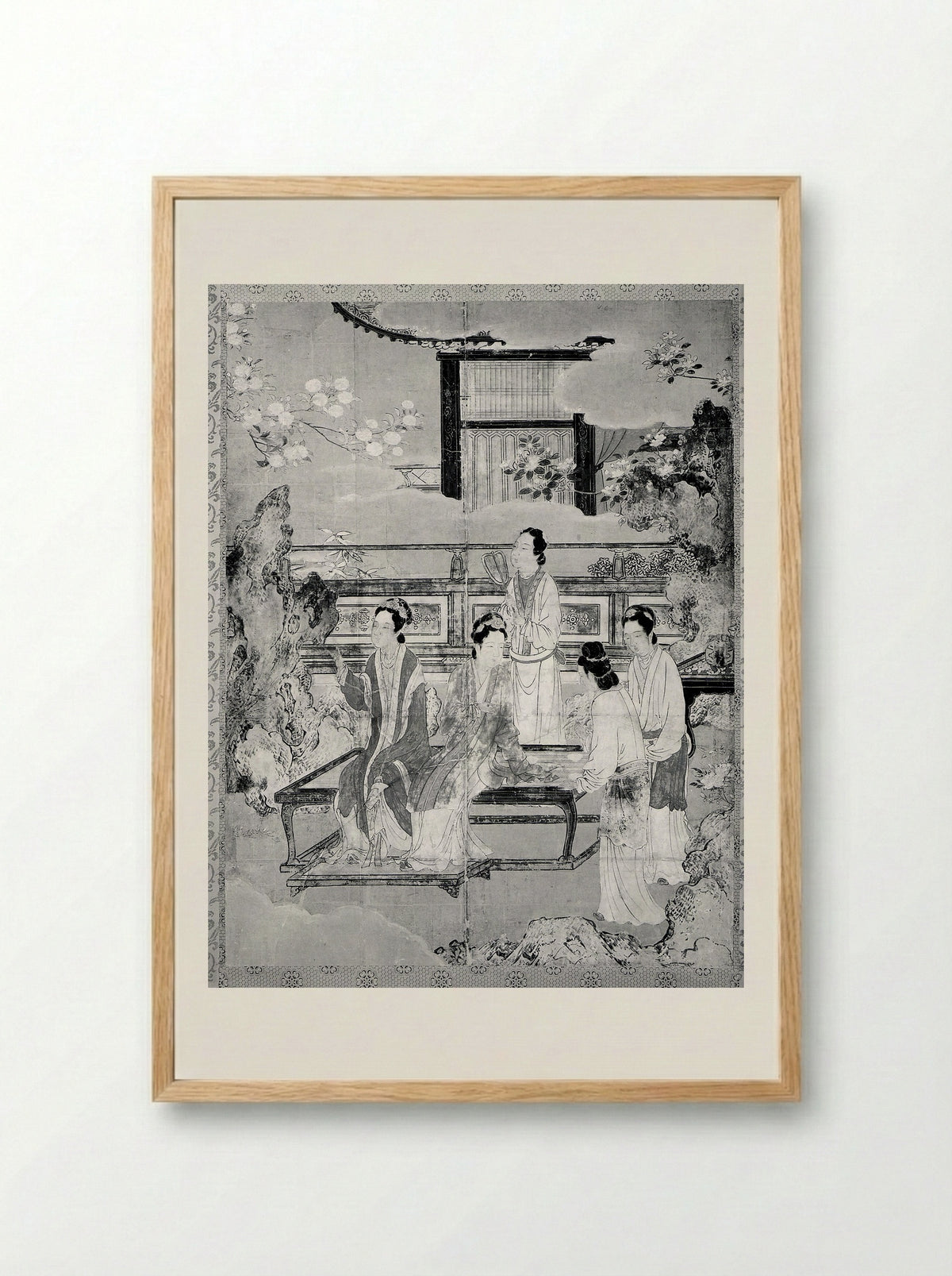 Chinese Women in a Palace Garden - Kano Eitoku - Framed Print Wood