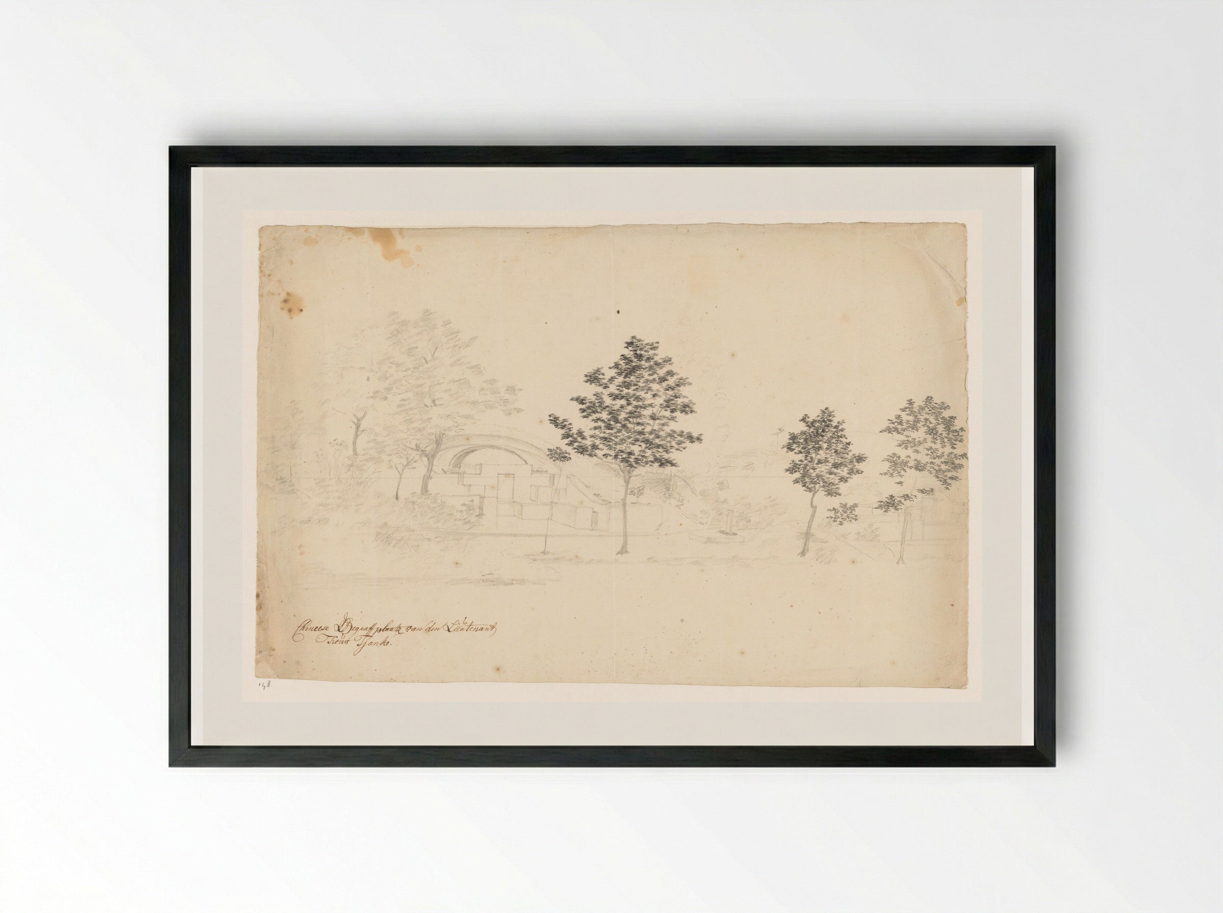 Chinese begraafplaats met graf van luitenant Kouw Tjanko - Jan Brandes - Framed Print Black