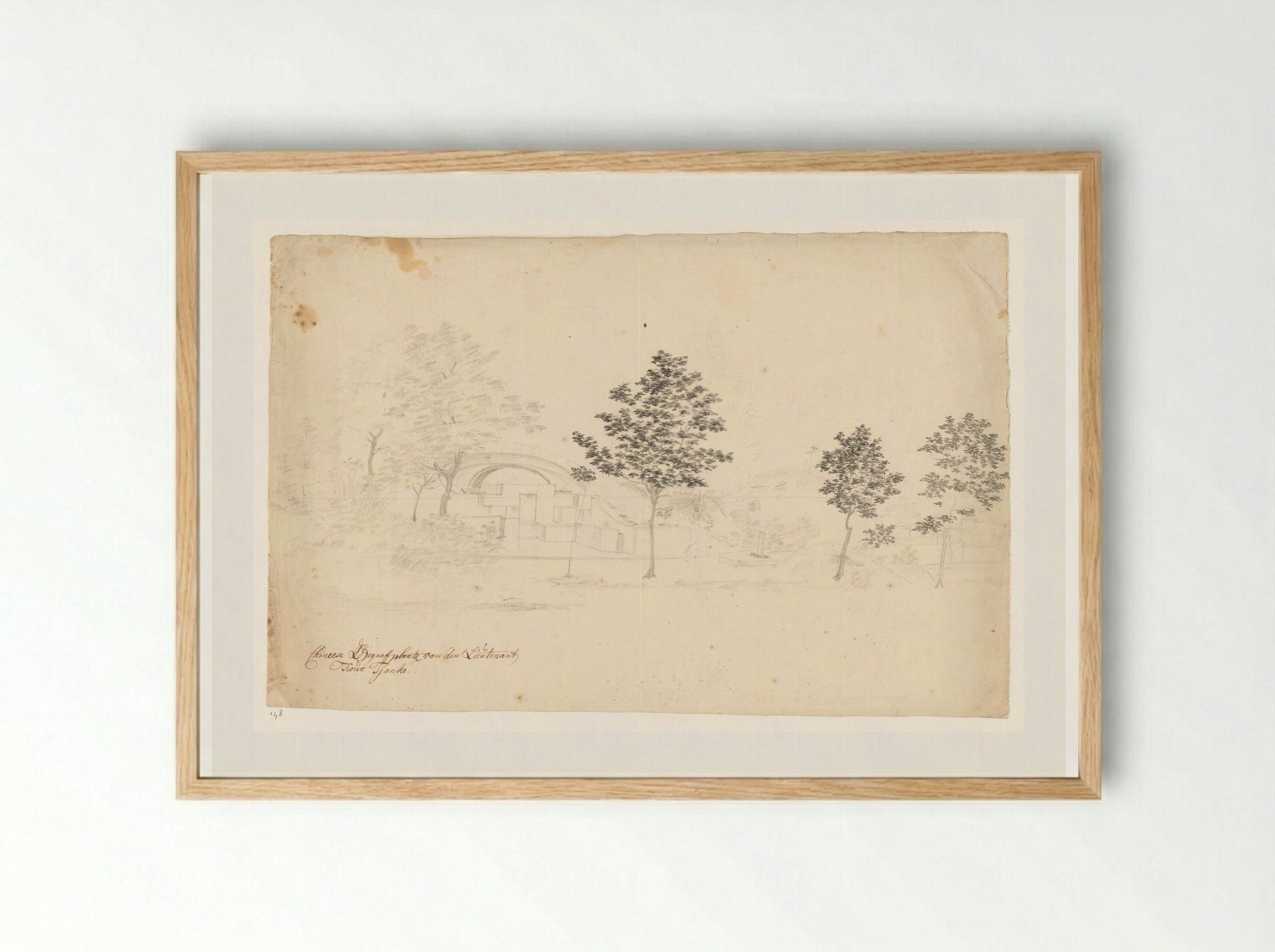 Chinese begraafplaats met graf van luitenant Kouw Tjanko - Jan Brandes - Framed Print Wood