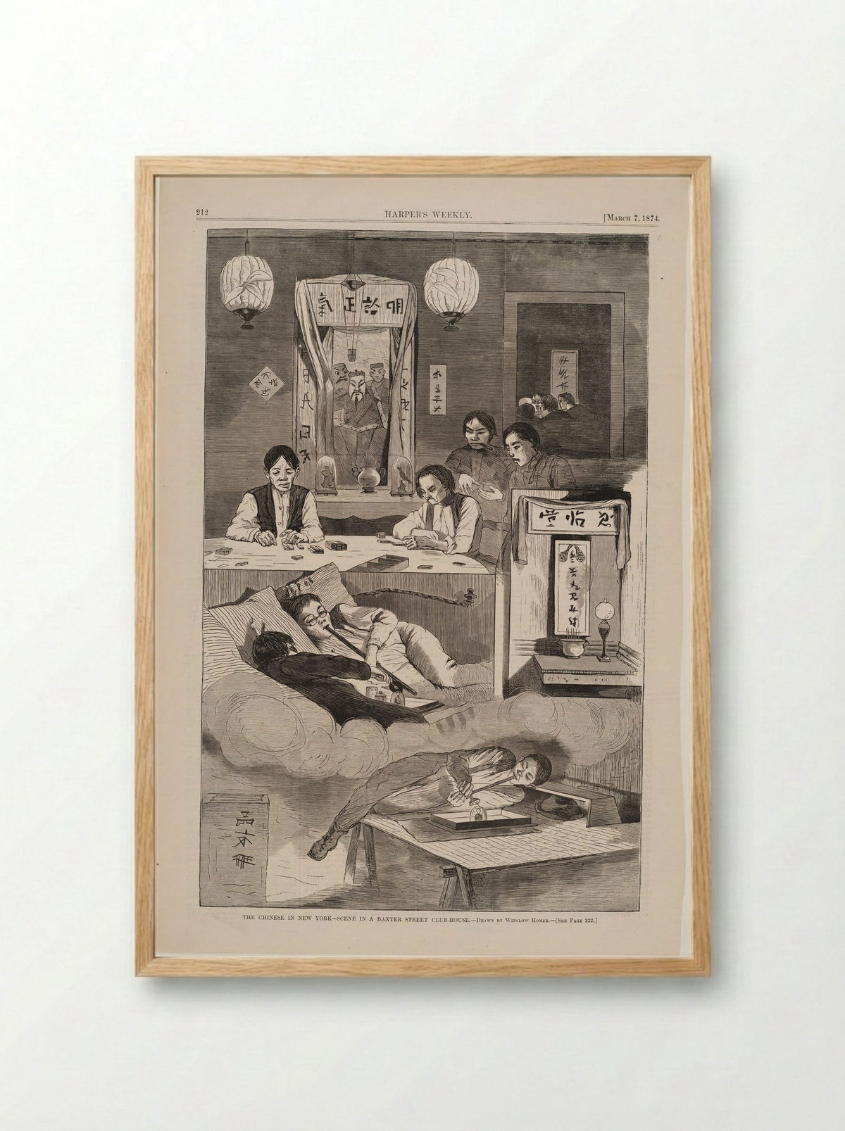 Chinese in New York - Scene in a Baxter Street Club-house - Winslow Homer - Framed Print Wood