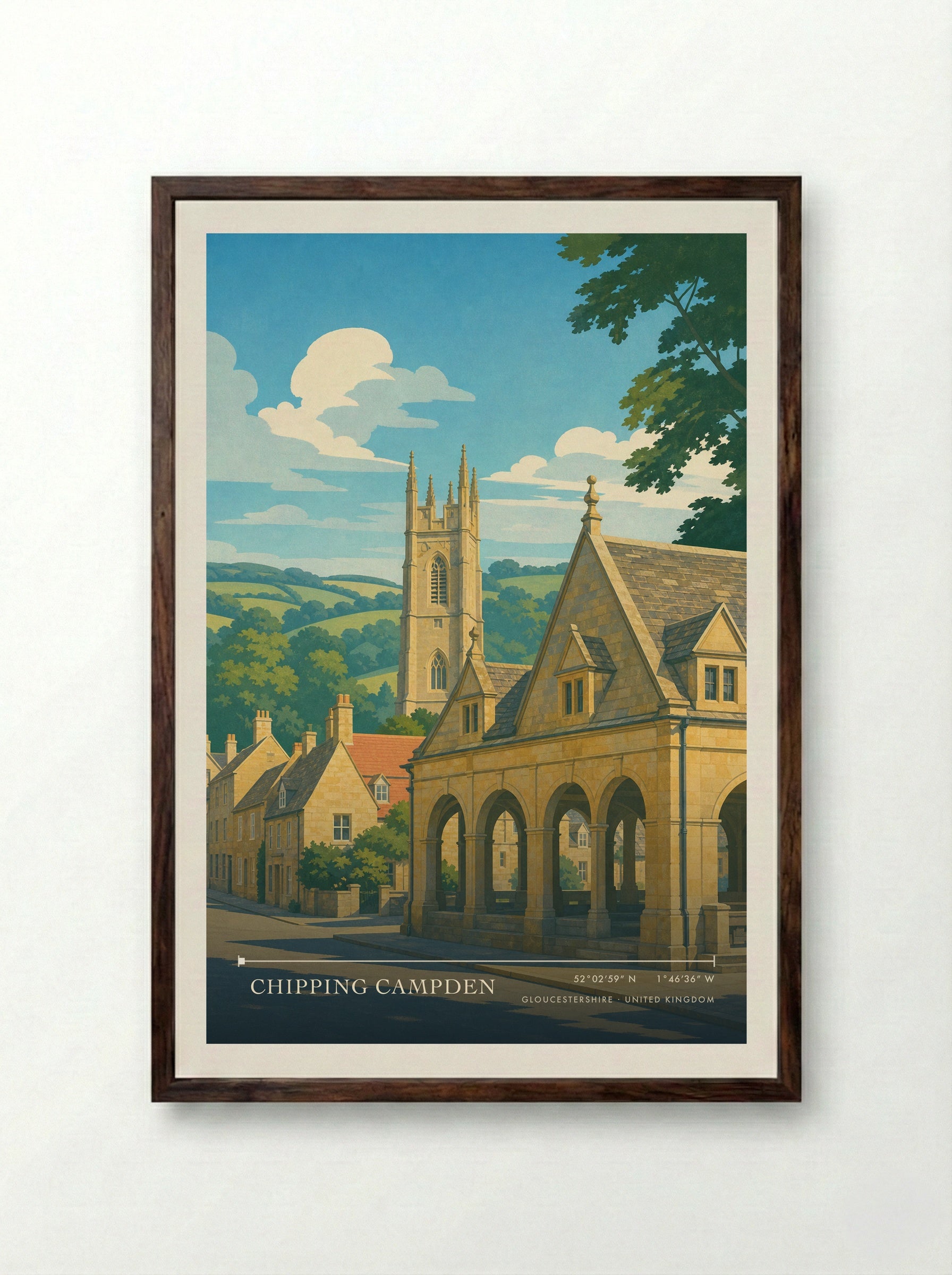Chipping Campden Gloucestershire United Kingdom Travel Poster - Framed Print Dark Wood