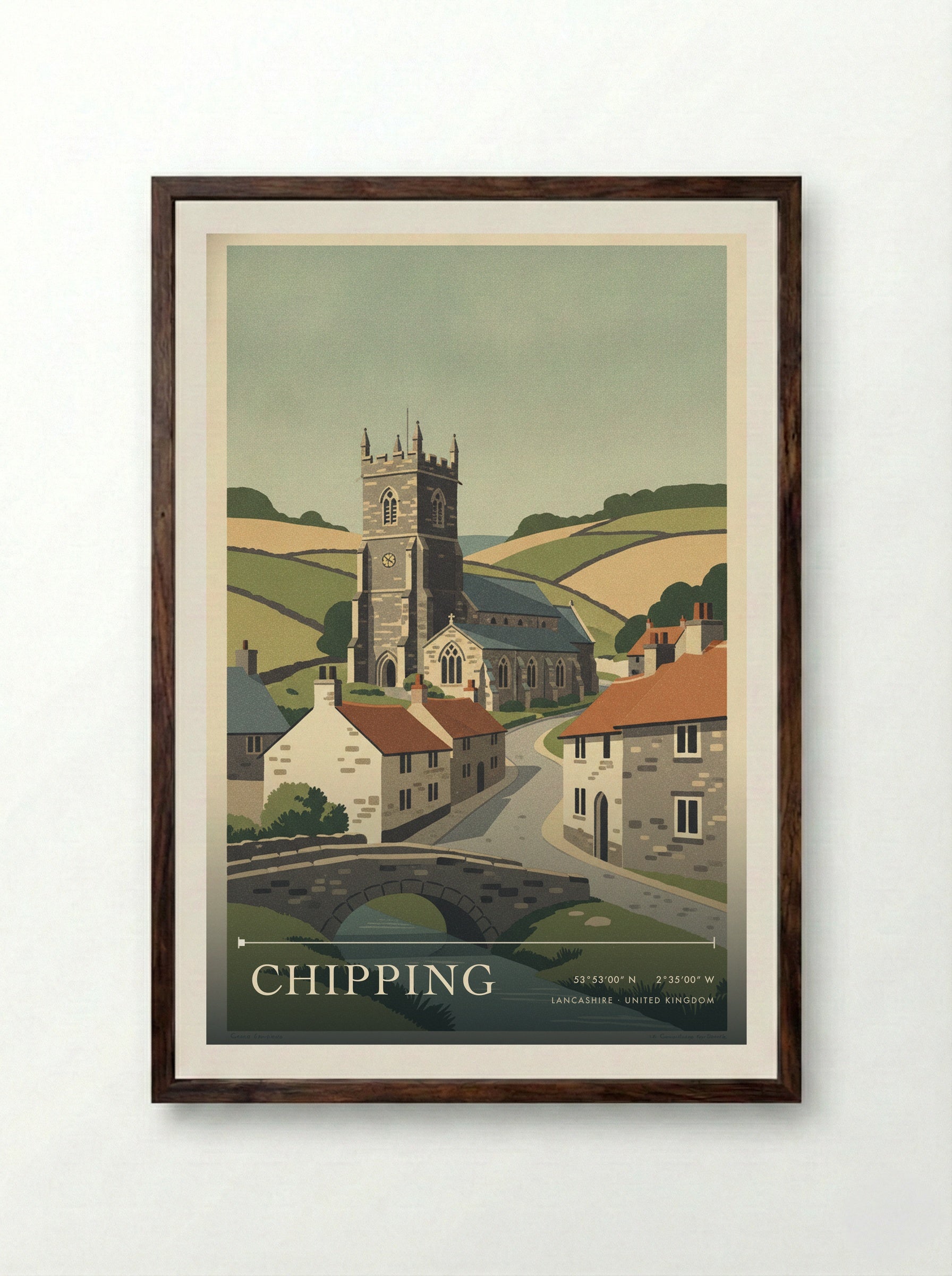Chipping Lancashire United Kingdom Travel Poster - Framed Print Dark Wood