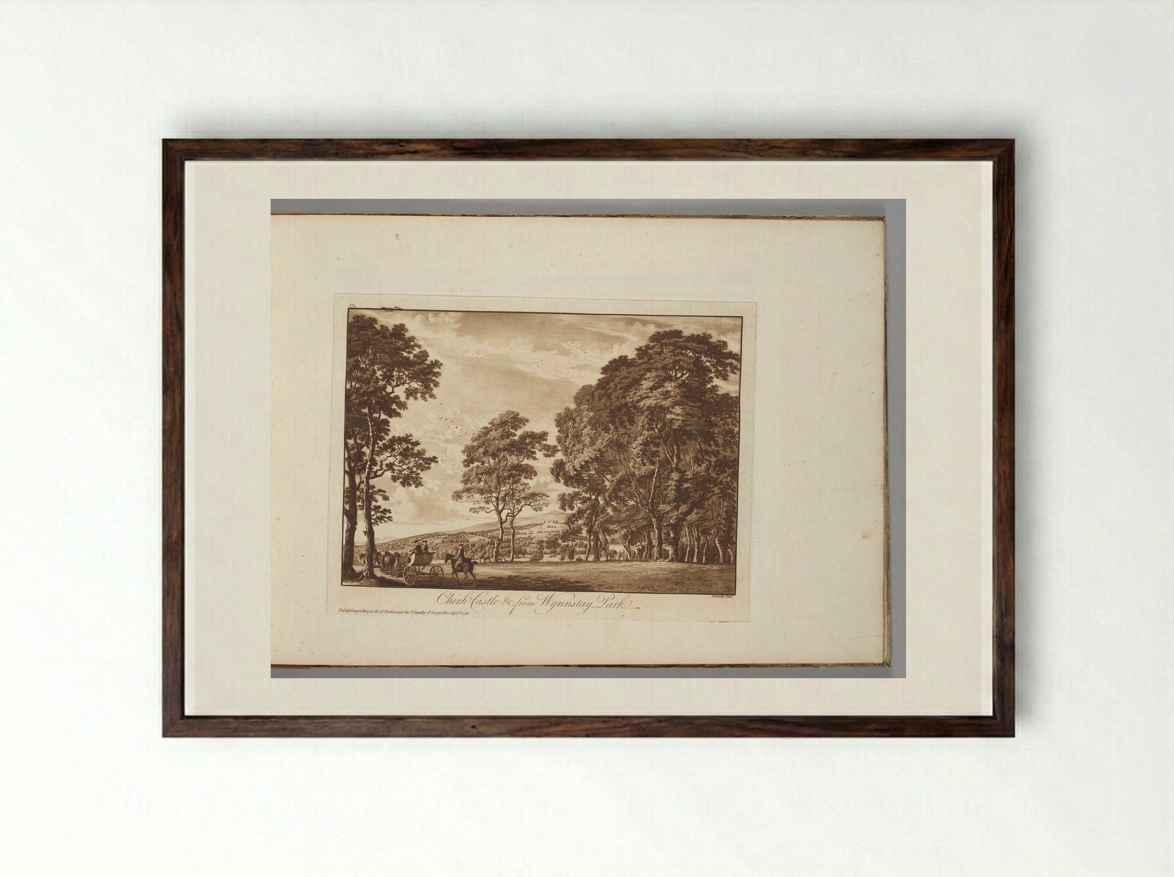 Chirk Castle &c. from Wynnstay Park - Paul Sandby - Framed Print Dark Wood