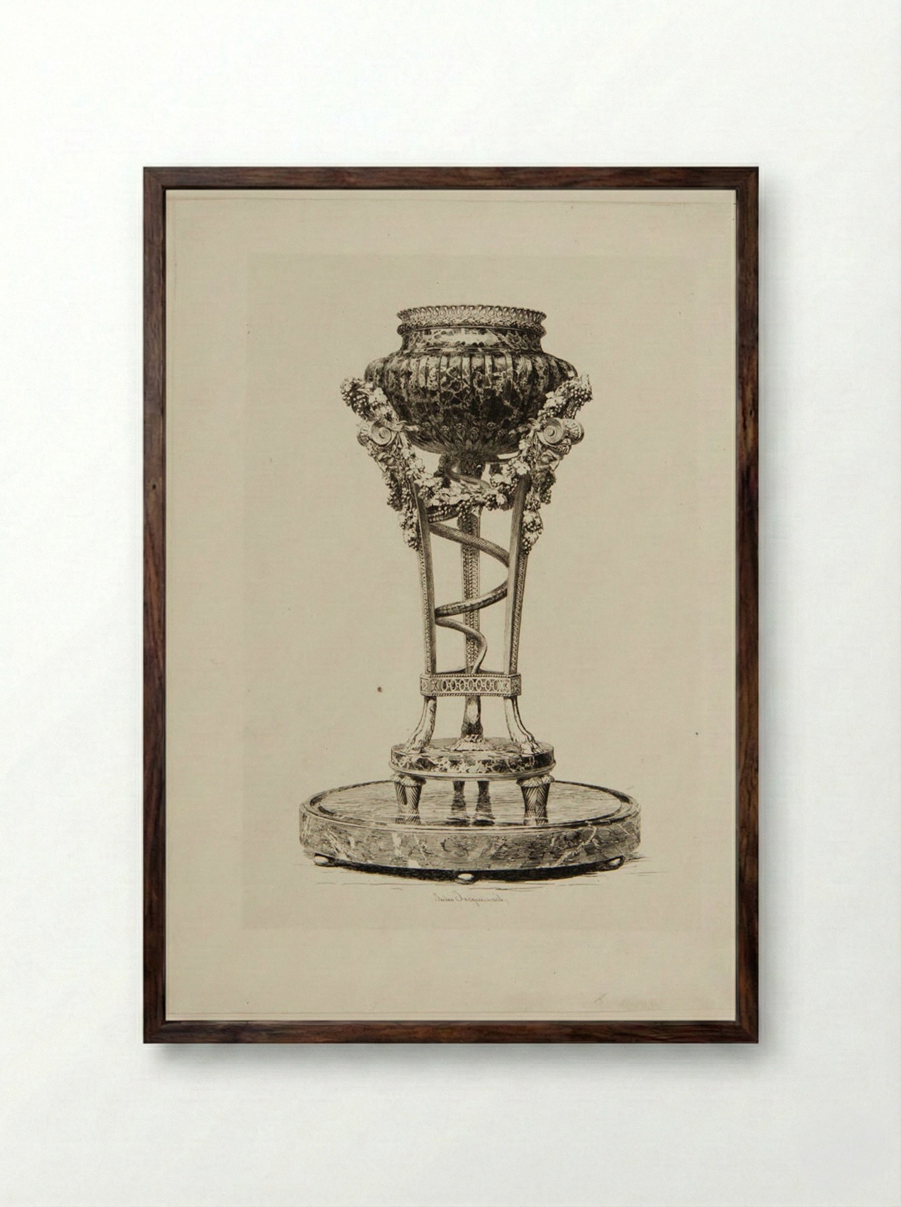 Chiseled Tripod by Gouthière - Jules Ferdinand Jacquemart - Framed Print Dark Wood